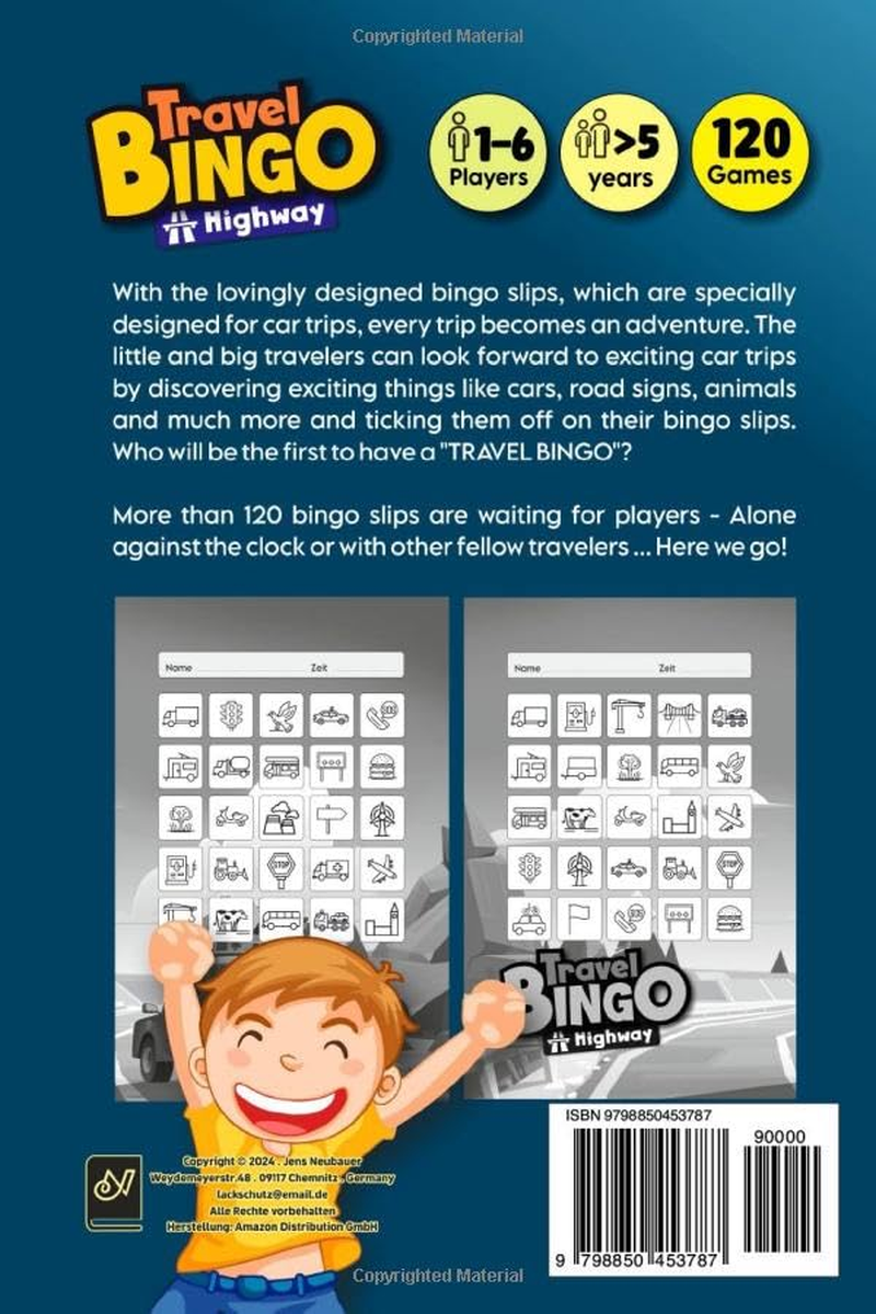 TRAVEL BINGO "Highway": Car Activity for Children and Kids from 8 Years - Play Alone or Together on Any Trip, Ride and Roadtrip image number 1