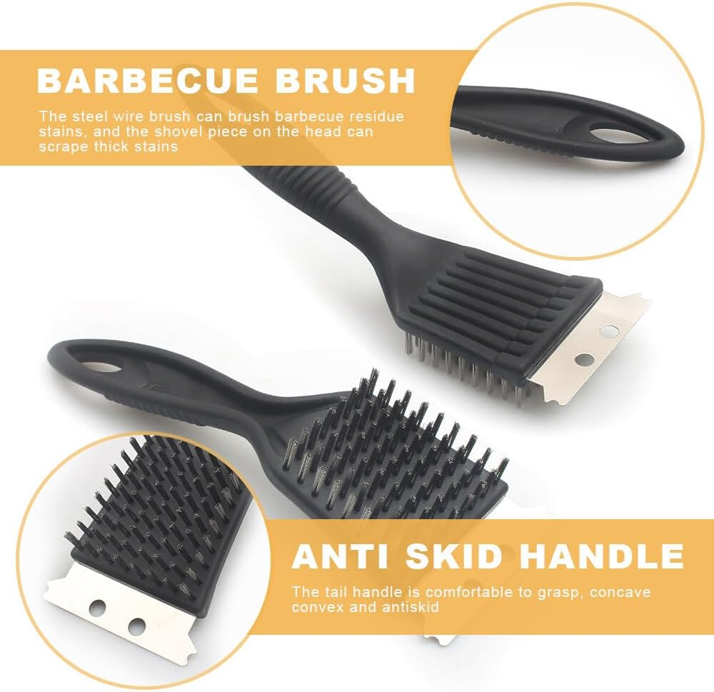 BBQ Cleaning Wire Brush, Bbq Cleaner, Grill Brush, BBQ Oven Cleaner, 2 in 1 Pointed Tail Wire BBQ Brush + Stainless Steel Curl Grill Brush Barbecue Cleaning Kit(Black) image number 4