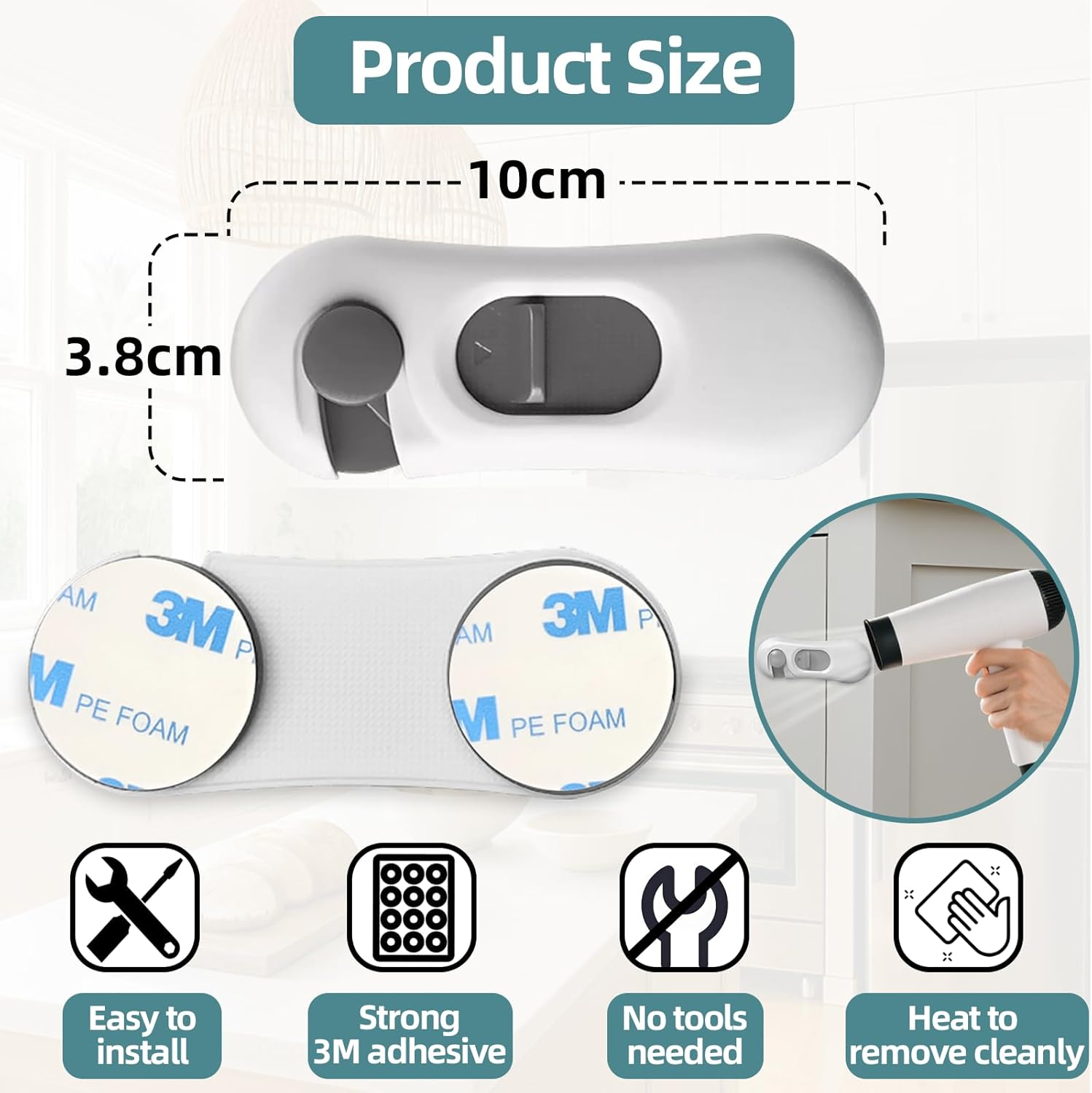 Gautio 5-Pack Child Safety Fridge Locks for Kid & Pet, Baby Proof Refrigerator Lock with 3M Adhesive, Toddler Freezer Lock for Cabinet, Drawer, Oven, RV Refrigerator, Closet, Doors, No Tools Needed & Easy Installation image number 6