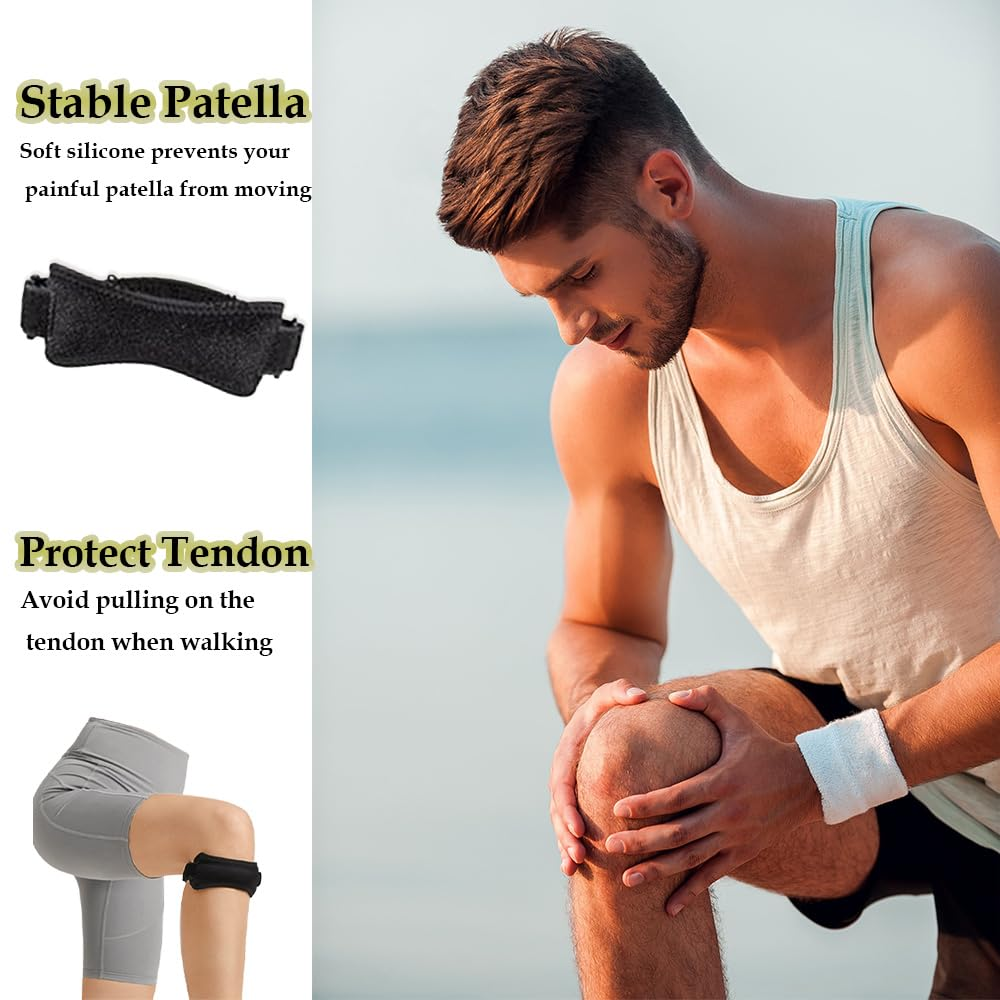 1 Piece Patella Knee Strap &ndash; Adjustable Knee Brace for Pain Relief, Tendonitis & Jumper&rsquo;S Knee &ndash; Support for Running, Basketball, Hiking, Tennis, Volleyball & Squats &ndash; Patellar Tendon Stabilizer Band (Black)