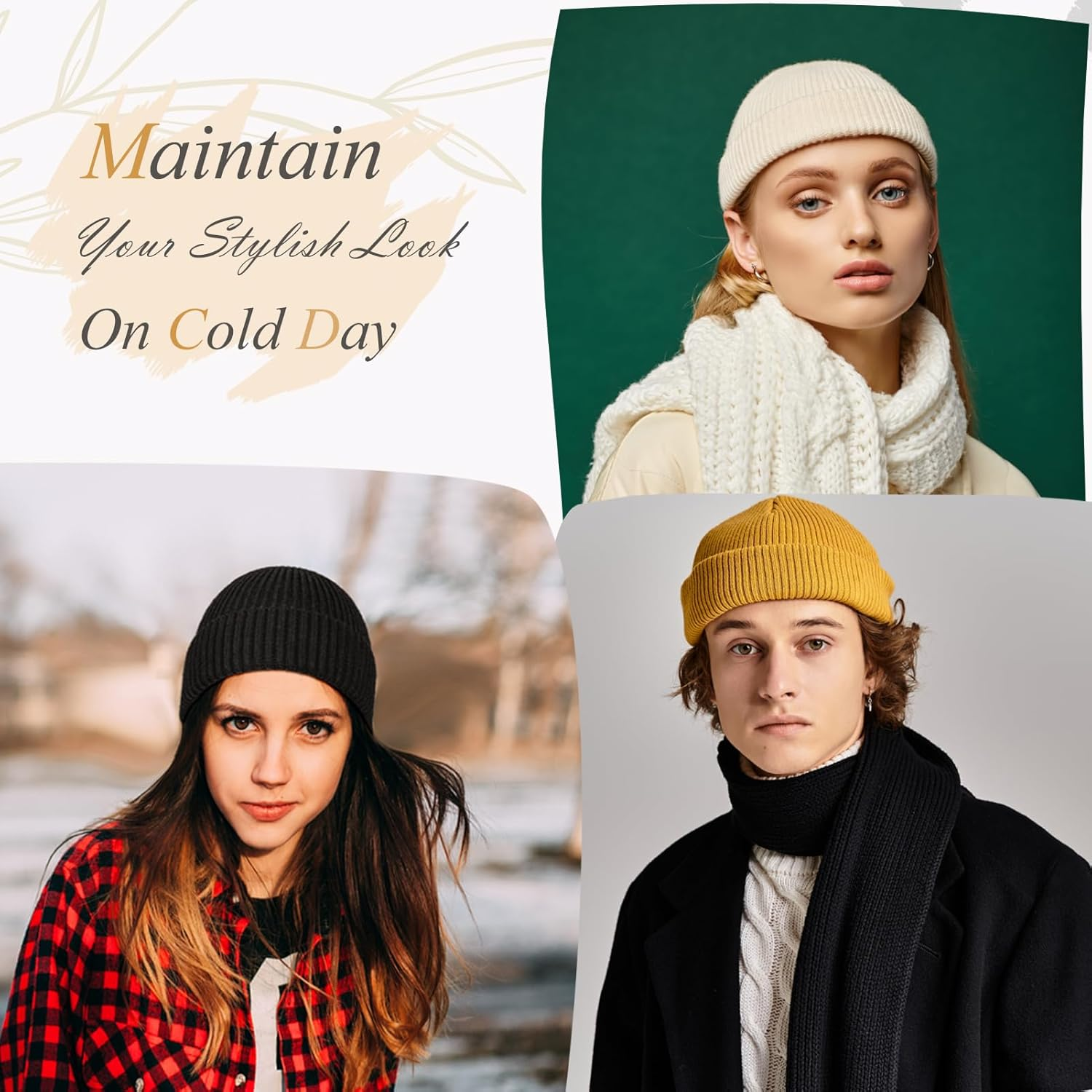 Wool Short Fisherman Beanie for Men Women, Knit Cuff Trawler Beanie Caps Winter Warm Hats - Beige image number 5