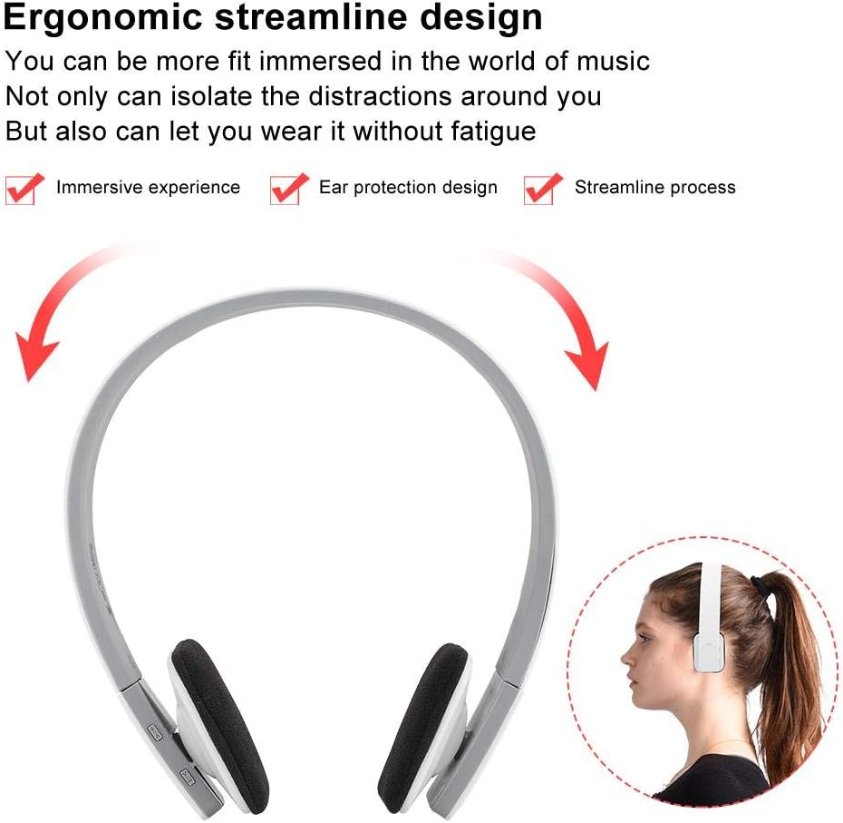 VBESTLIFE Bluetooth Headset, BQ618 Wireless Bluetooth 5.0 Stereo Sports Headset with Microphone Running Fitness Heavy Bass Audio Hands-Free Headphones (White) image number 3