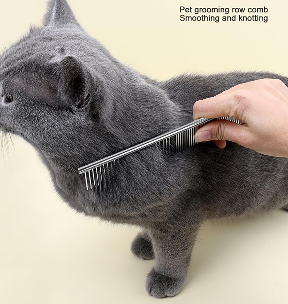 Custelen 2 Pack Dog Combs with Rounded Ends Stainless Steel Teeth - Professional Grooming Tool for Long and Short Haired Pets (6.3IN/7.4IN)