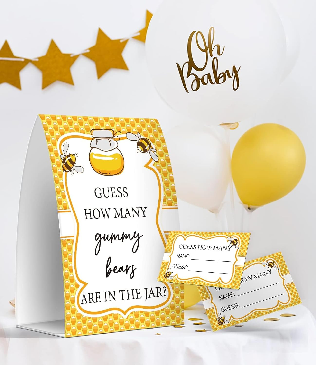 Pazag Guess How Many Gummy Bears Are in the Jar, Honey Bee Baby Shower Games, Honey Bee Theme Baby Shower - One Sign and 50 Cards (GES14) image number 4