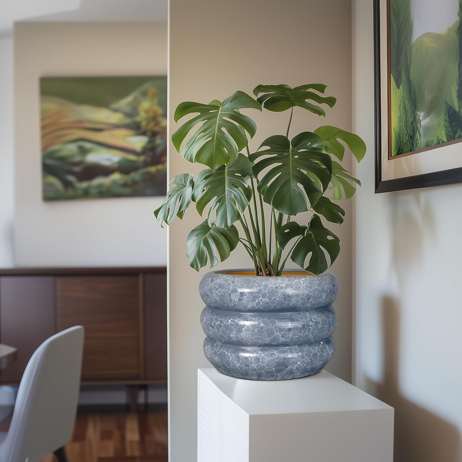 SQOWL Ceramic Planter 10 Inch - Indoor Plant Pot with Drainage Hole Outdoor Planter Large Flower Pot Modern Decorative Plant Pot for Bathroom Room Decorations Gray image number 3