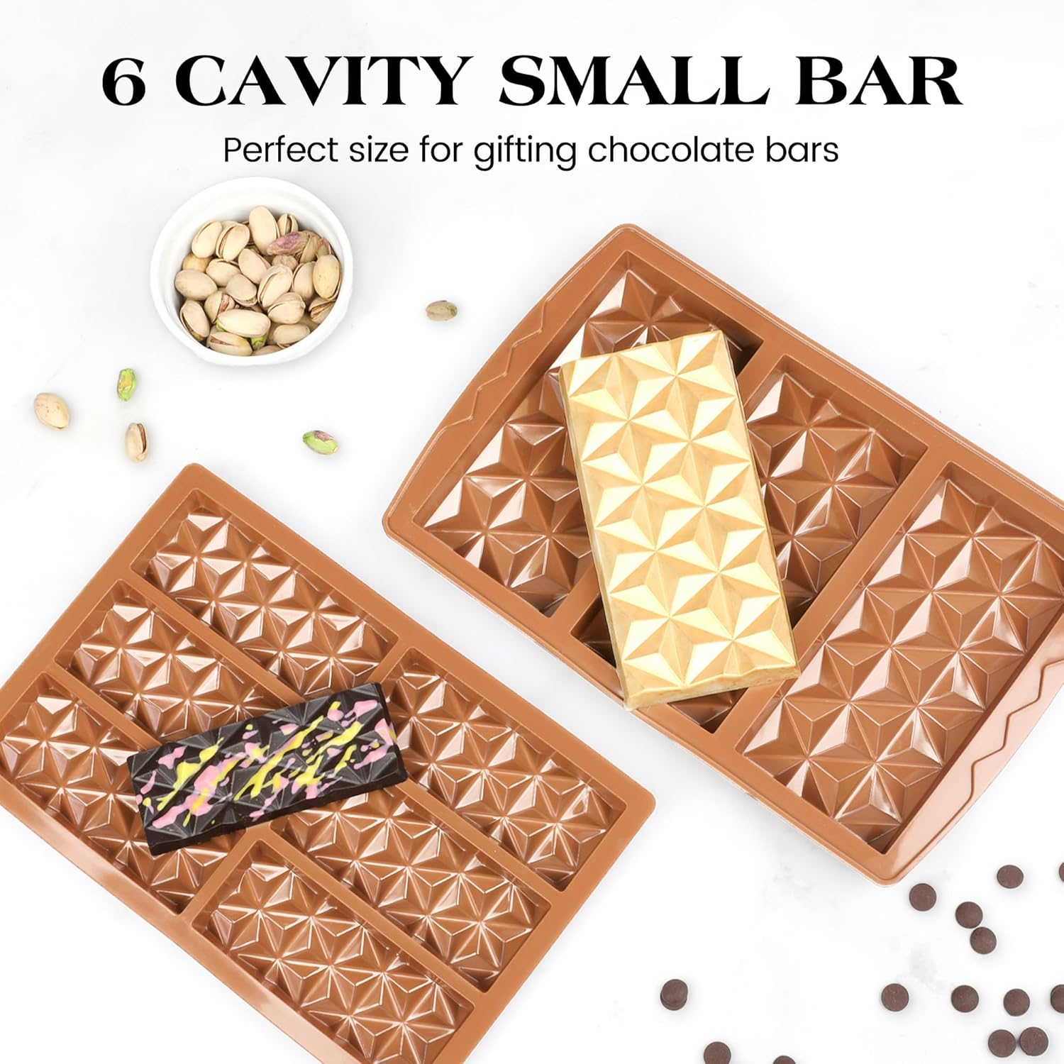 Fimary 2 Pcs Break Apart Chocolate Molds Silicone Deep, Stuffed Candy Bar Molds Silicone Shapes, Silicone Molds for Wax Melts Large(Pyramid) image number 6
