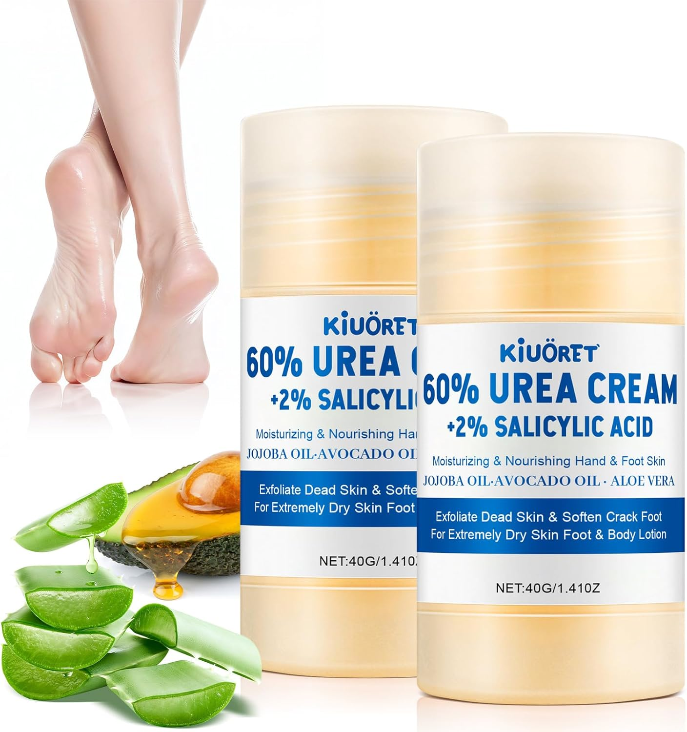 60% Urea Cream with 2% Salicylic Acid & Aloe Vera - Intensive Moisturizing Urea Foot Cream for Dry, Cracked Feet - Exfoliates Dead Skin, Smooths Rough Areas - Hydrating Foot Cream Stick for All Skin Types