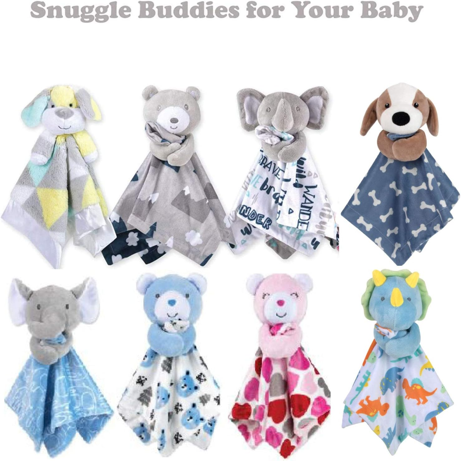 Minky Animal Snuggler Lovey Blanket for Kids, Babies, Boys, Girls, Gender Neutral Security Blanket with Stuffed Animal