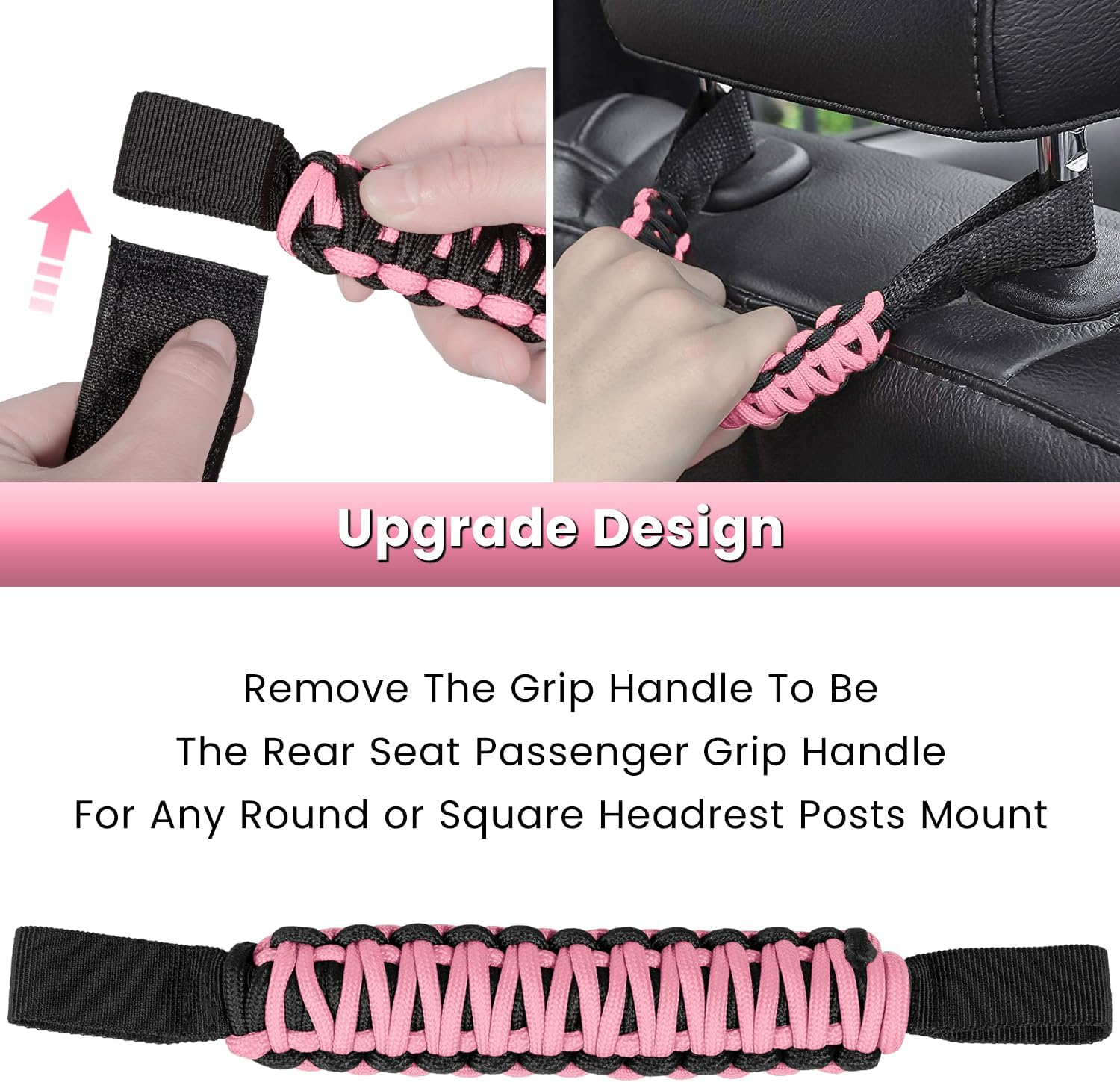 Roll Bar Grab Handles Grip Handle for Jeep Wrangler YJ TJ JK JKU JL JLU Sports Sahara Freedom Rubicon Unlimited X Gladiator JT 1955-2022 UTV ATV Premium Paracord (Pink 2PCS) - Blue image number 3