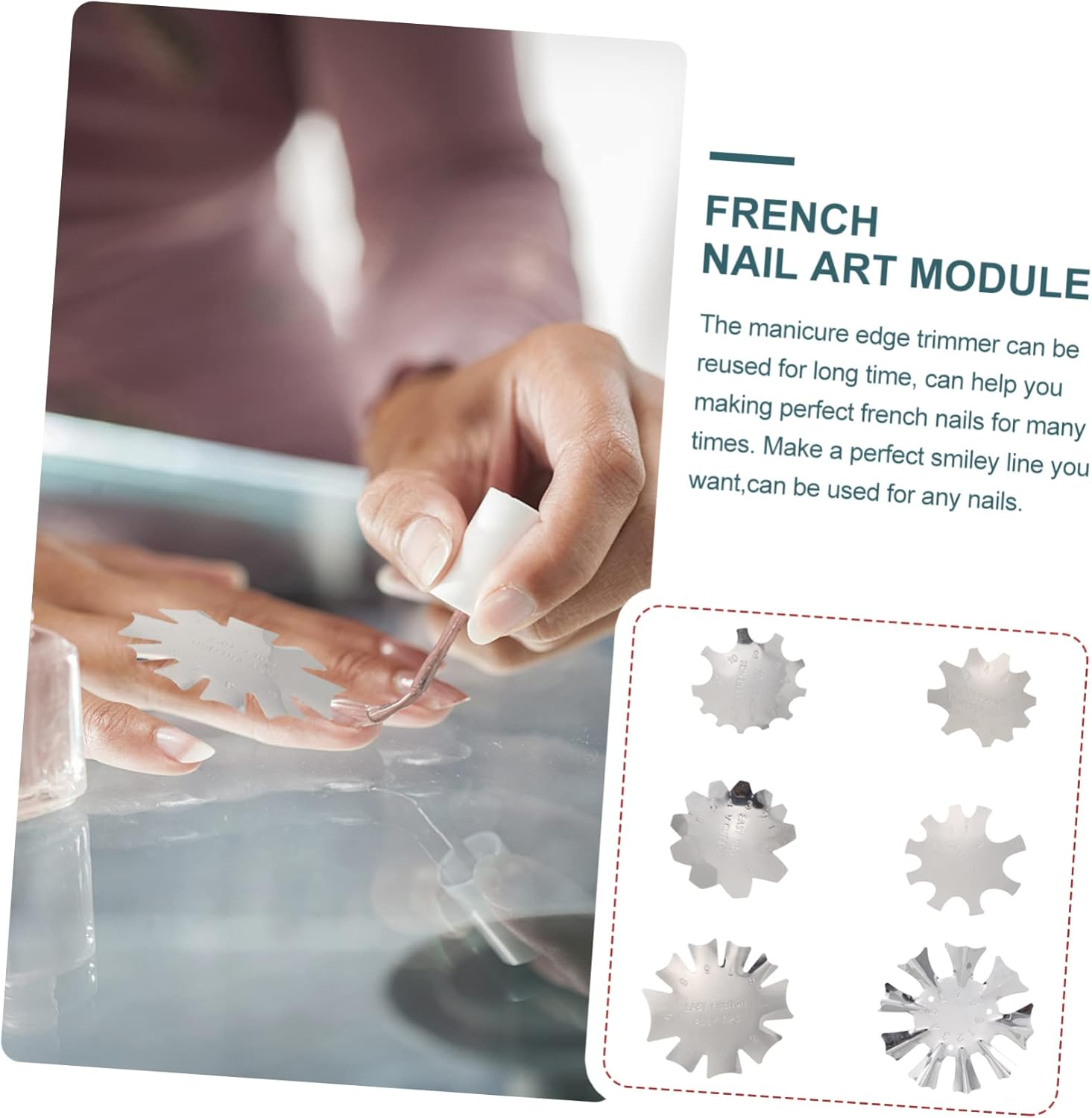 PACKOVE 6Pcs Stainless Steel French Nail Trimmer Stencil Templates DIY Nail Tip Cutter for Professional Manicure and Pedicure Use at Home Salon image number 6