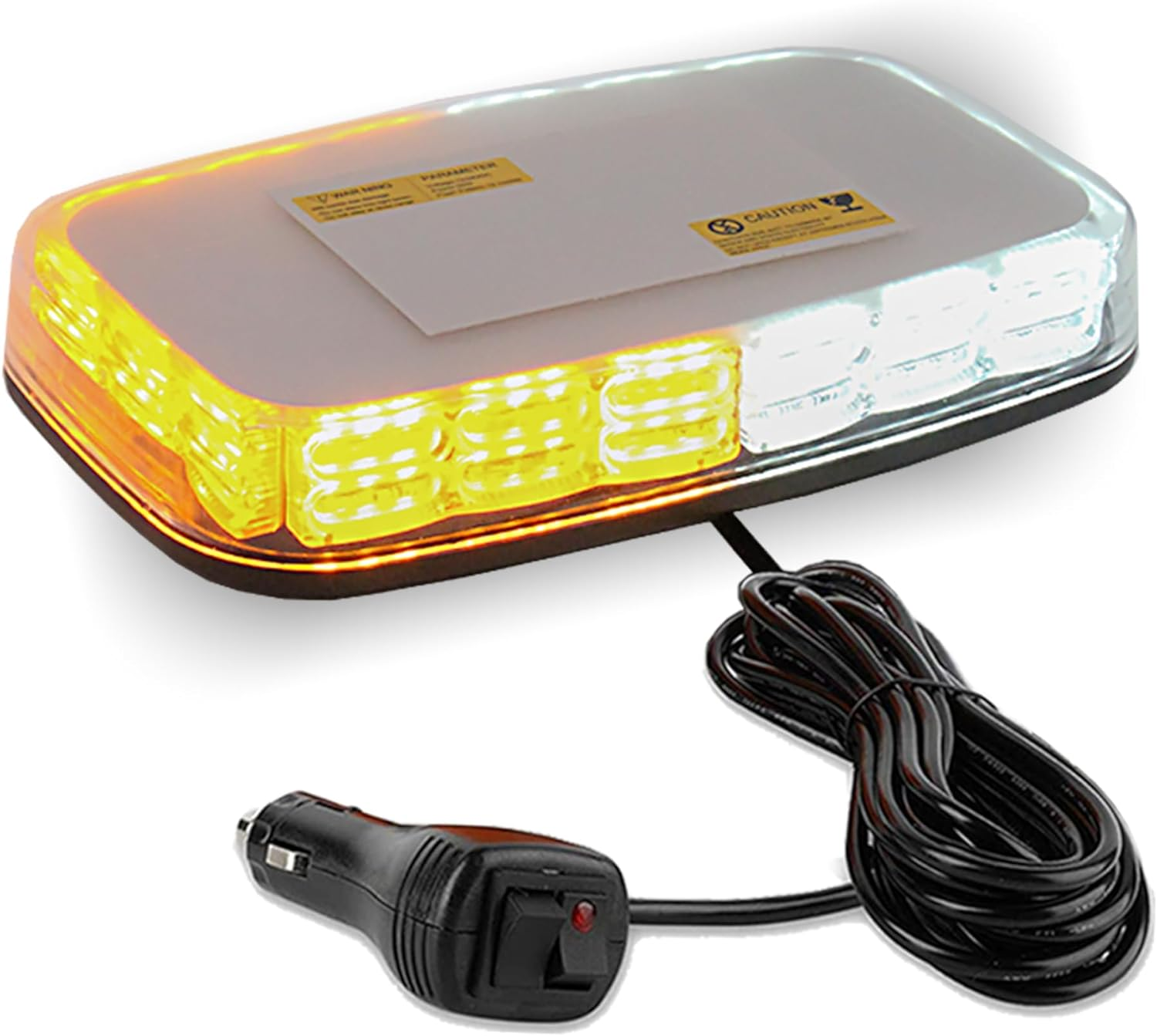 108LED Roof Top Mini Emergency Strobe Light Bar for Vehicle, Flashing Safety Warning Light with Magnetic Base, Beacon Light for Snow Plow, Truck, Construction Vehicle (Amber/White) image number 5