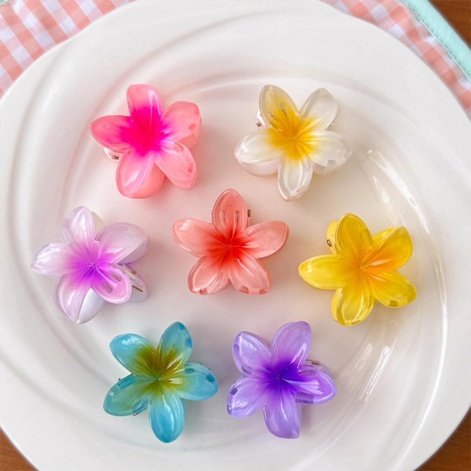 Pack of 12 Plastic Flower Hair Clips, Small, 4 Cm, Cute Hawaii Non-Slip Flower Hair Clip, Mini Hair Clips, Flower Hair Clip for Women, Thick, Thin Hair image number 5