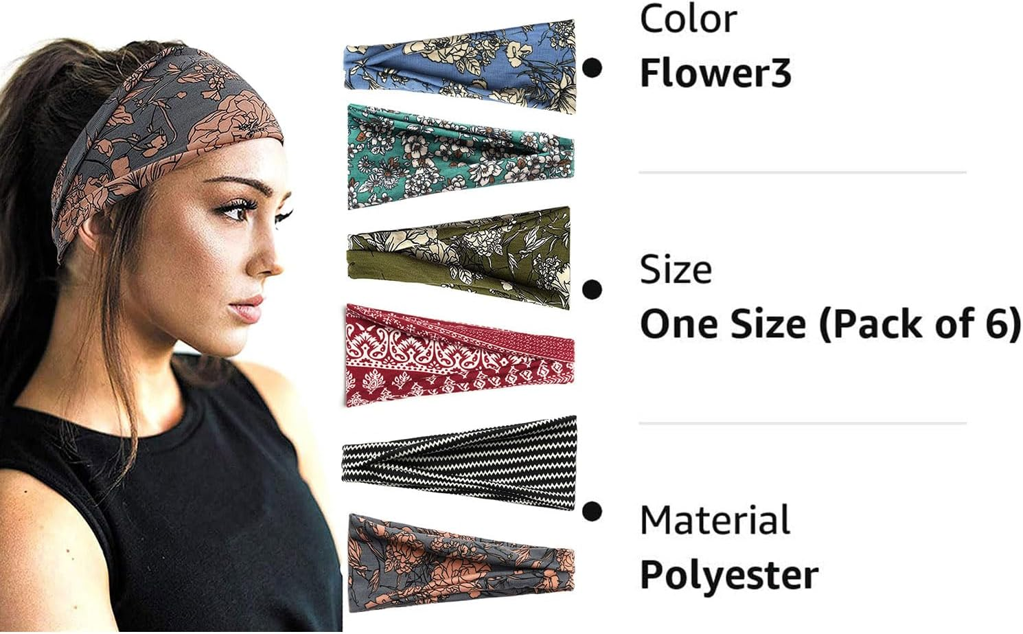 Heatunk 6-Pack Boho Wide Headbands for Women: Fashionable Hair Accessories for Yoga, Workouts, and More image number 3