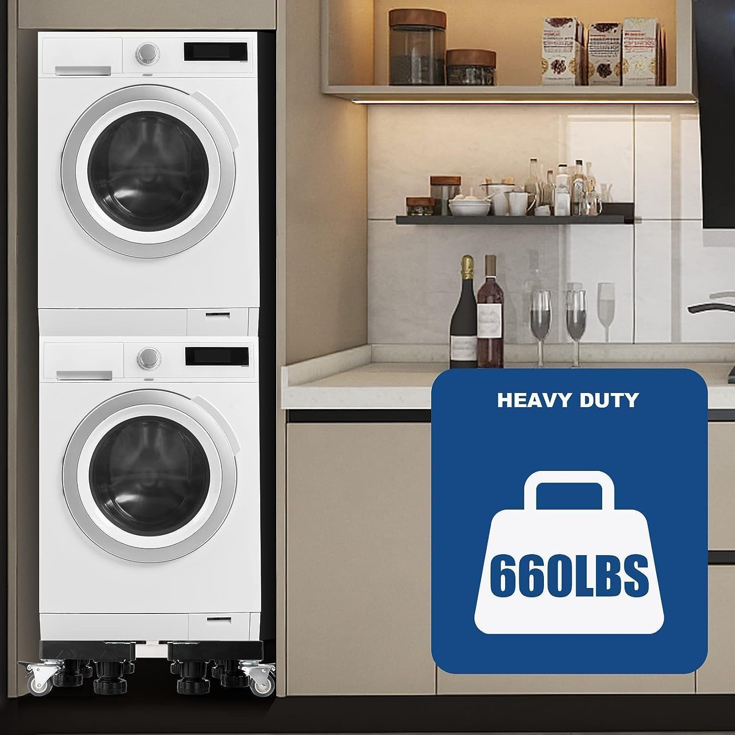 Washing Machine Stand, Base Furniture Mini Fridge Stand, XICEN 8 Strong Feet and 4 Wheels Refrigerator Stand Washer and Dryer Pedestal Mobile Roller Cart, for 16"-24" Appliance image number 1