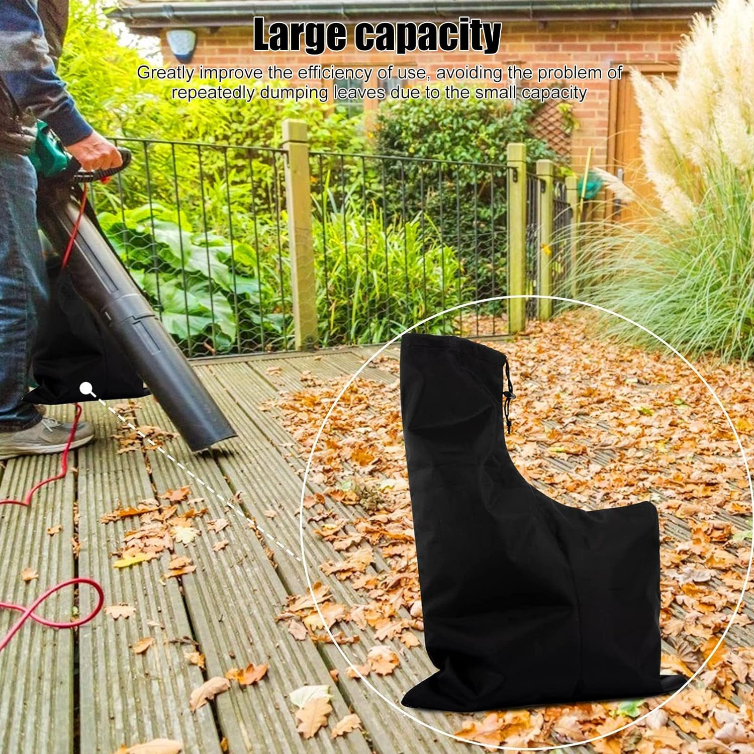 Blower Leaf Bag, Leaf Blower Vacuum Vac Shoulder Bag, Waterproof 420D Oxford Cloth Leaf Blower Vacuum Zippered Bottom Dump Bag for Ultra Blower Rake, 17.3X23.6In image number 6