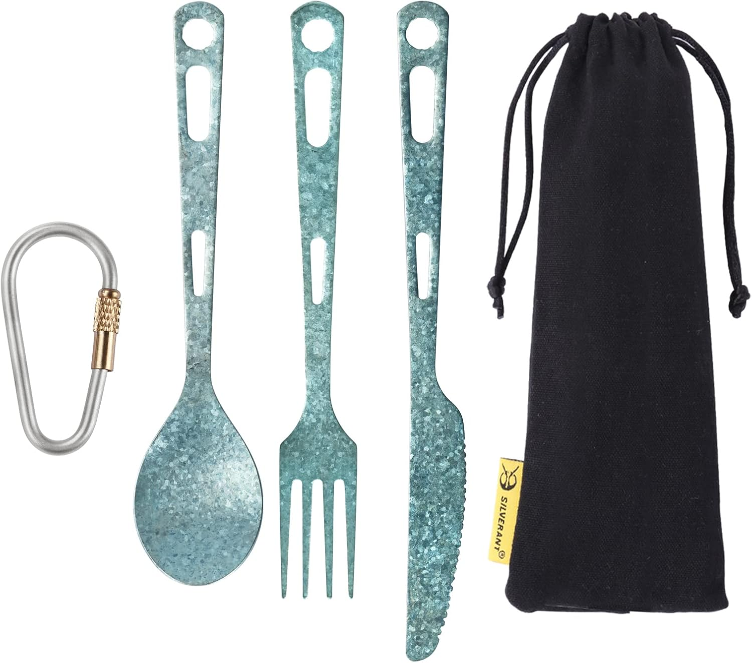 SILVERANT Titanium Knife Fork Spoon Extra Strong Ultra-Light Weight Tableware Durable Cutlery Set for Outdoor Camping & Hiking with a Bag