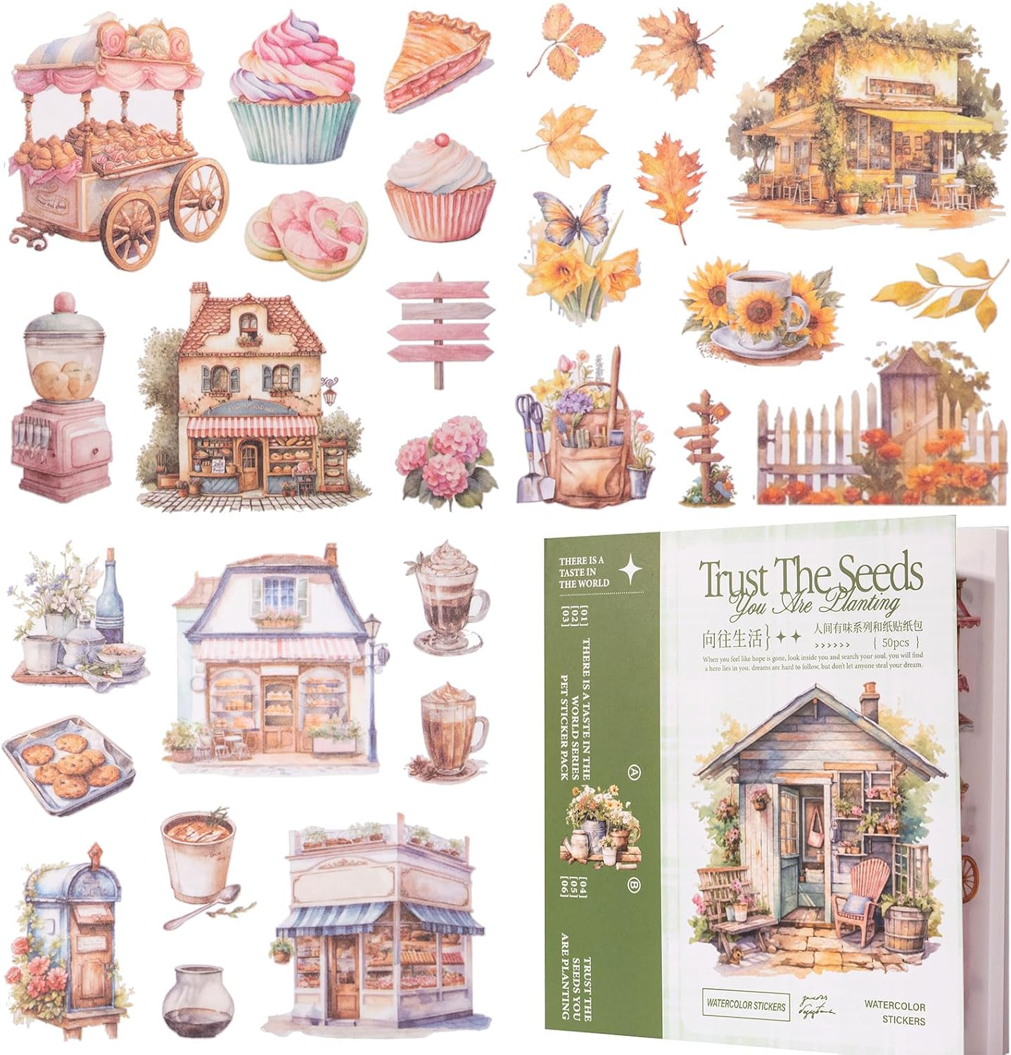 Yagcu Scrapbook Sticker Book, 50 Sheets Journaling Stickers, Junk Journal Supplies, Pre-Cut Aesthetic Washi Materials, Watercolor Scrapbooking for Adults, Decorative Ephemera Planner Arts Craft image number 1