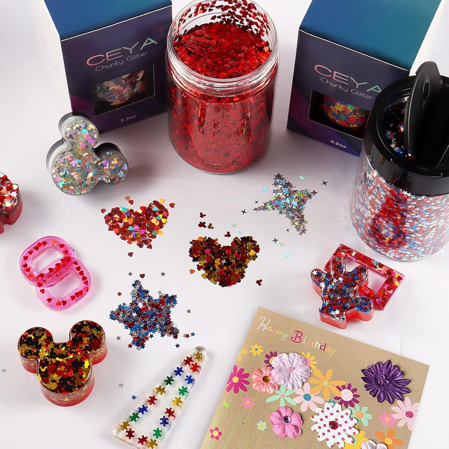 Ceya Holographic Mickay Mouse 4Mm Confetti Glitter,4.4Oz/ 125G Laser Silver Chunky Glitter Resin Sparkle Flakes Iridescent Nail Sequins for Crafts Resin, Slime, Home DIY, Birthday Party, Wedding Decor image number 2