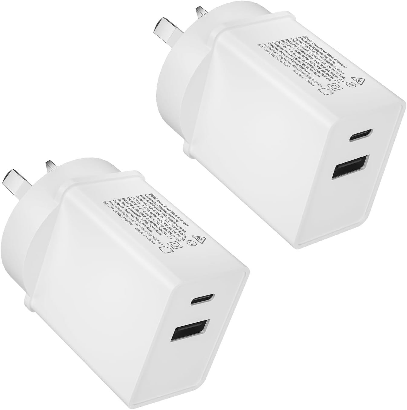 20W USB C Fast Charger, [3-Pack] 2-Port PD Wall Plug with Fast Charging QC3.0, Type-C Power Adapter C Wall Charger Au-Plug Compatible with Iphone 15/14/13/12/11, Ipad, Samsung,Galaxy,Pixel (3) image number 1