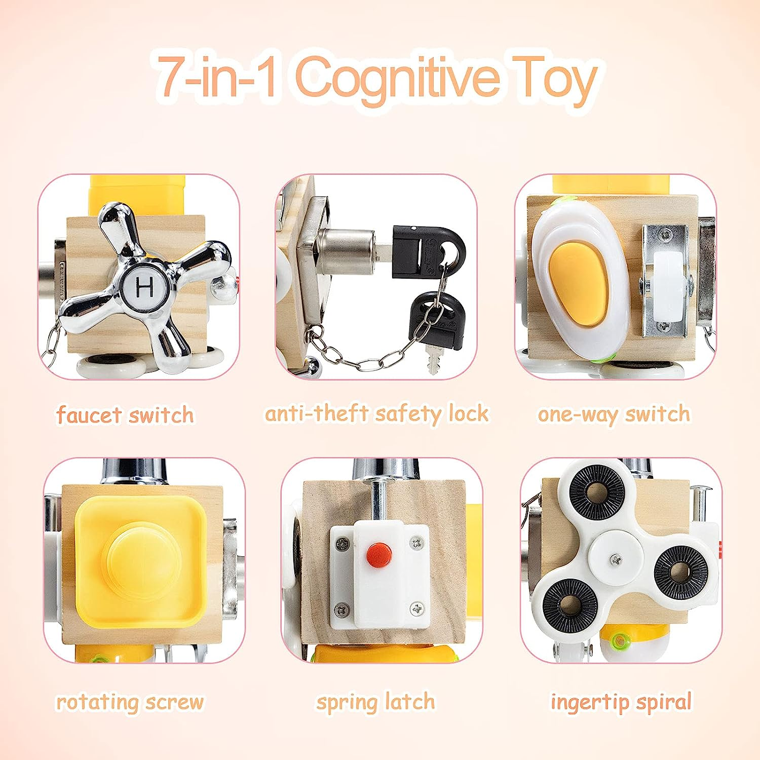 ROOCHKD Busy Cube Wooden Activity Cube Montessori Board Travel Toys for Kids Hands-On Ability Training Basic Life Skills Learning for Toddlers (TG36 Busy Cube) image number 1