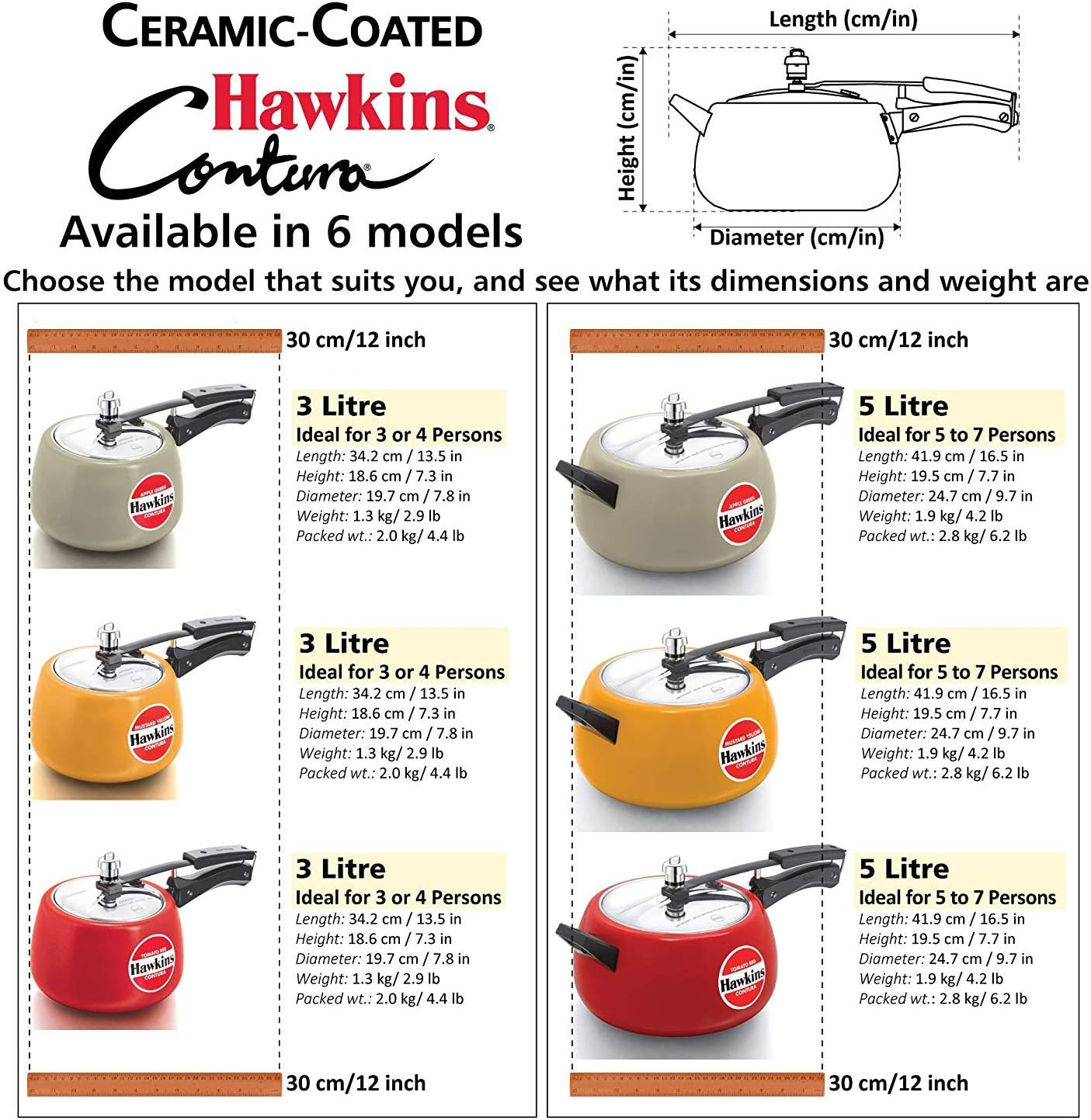 Hawkins Contura Ceramic-Coated Pressure Cooker, 5 Litre Capacity, Mustard Yellow image number 3