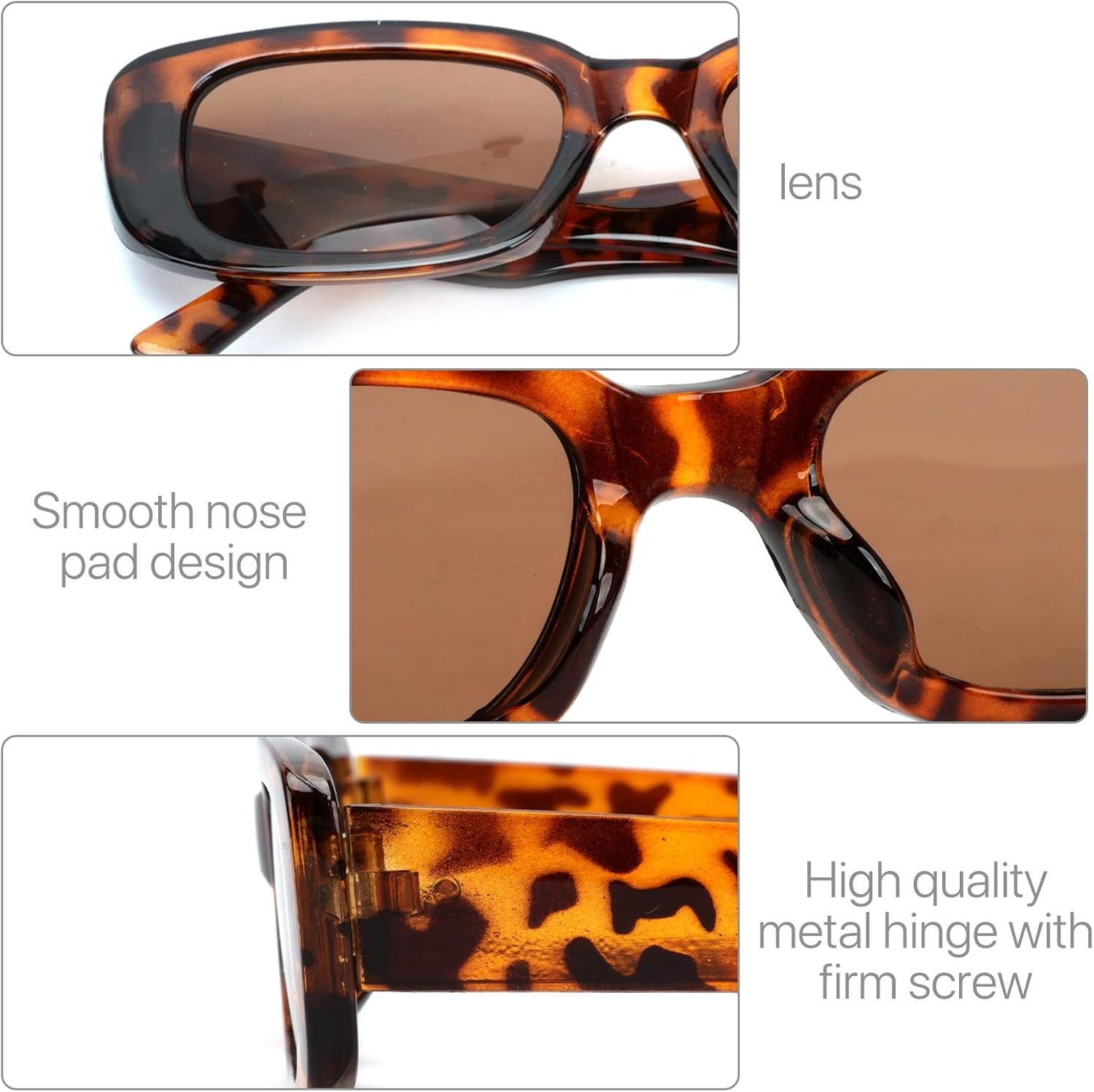 2 Pack Retro Fashion Rectangle Sunglasses Small Square Frames Sun Glasses 90S Vintage Wide Frame Eyewear for Women and Men UV 400 Protection image number 6