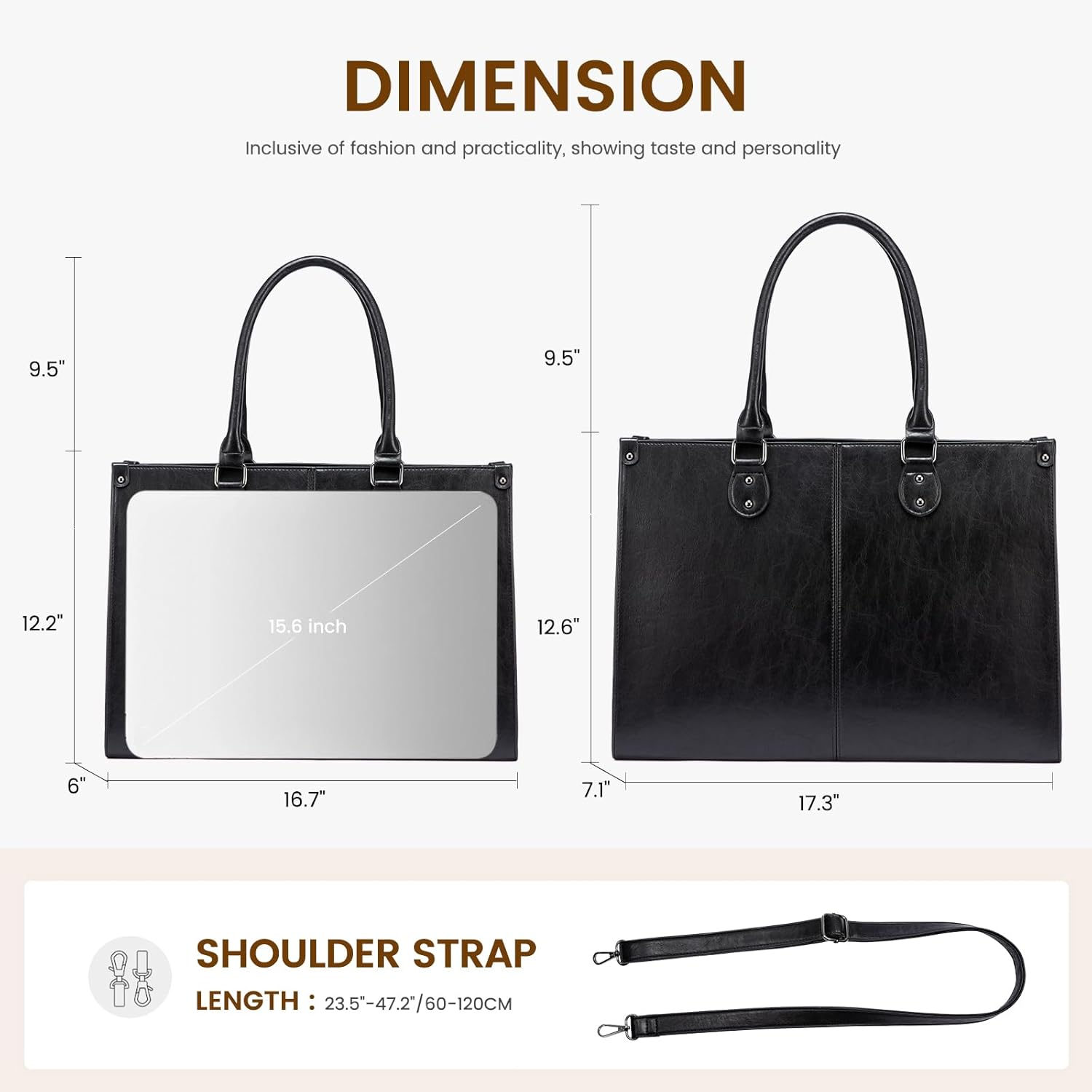 LOVEVOOK Laptop Bag for Women, 15.6 Inch Laptop Tote Bag Vintage Work Bags for Women Computer Bag Office Briefcase Handbag - Black image number 2