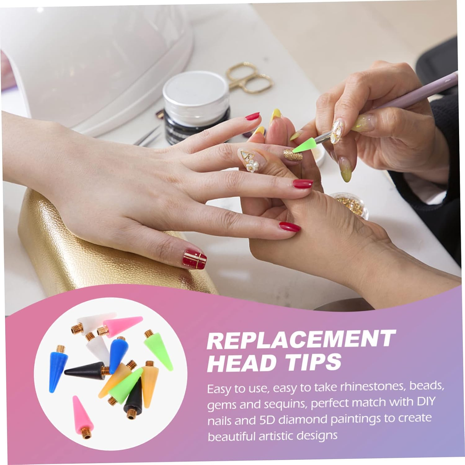 12Pcs Nail Rhinestone Picker Dotting Pen Tip Set Replacement Wax Heads for Manicure Nail Art Craft Accessories image number 6