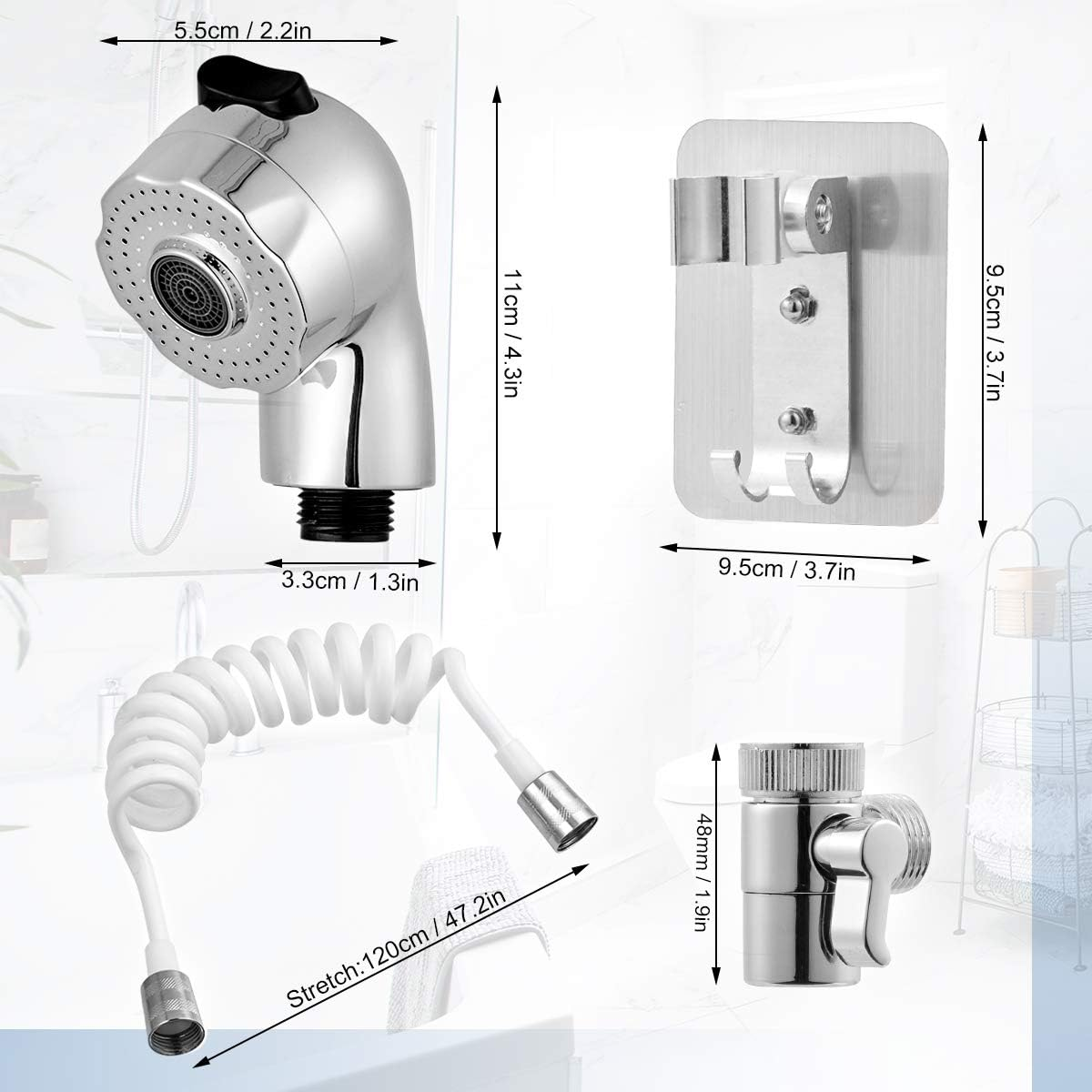 Hand Shower Sink Shower Hose Sprayer for Hair Washing,Faucet Rinser Set with Faucet Adapter, Shower Stand and Hose - for Utility Room, Bathroom, Laundry Tub HG522 image number 3