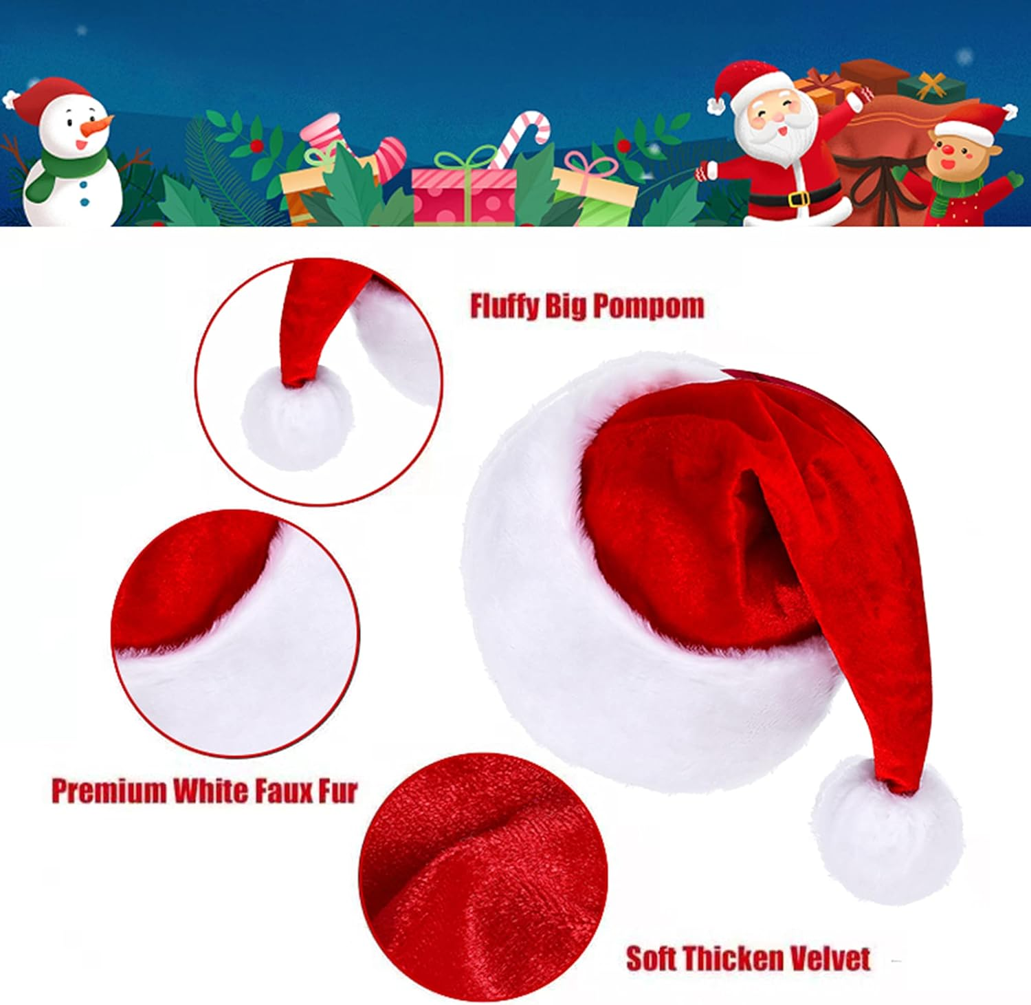 Eoocan Santa Hat for Adults, Unisex Velvet Comfort Xmas Hats Extra Thicken Plush for Christmas New Year Festive Holiday Party - Blue image number 3