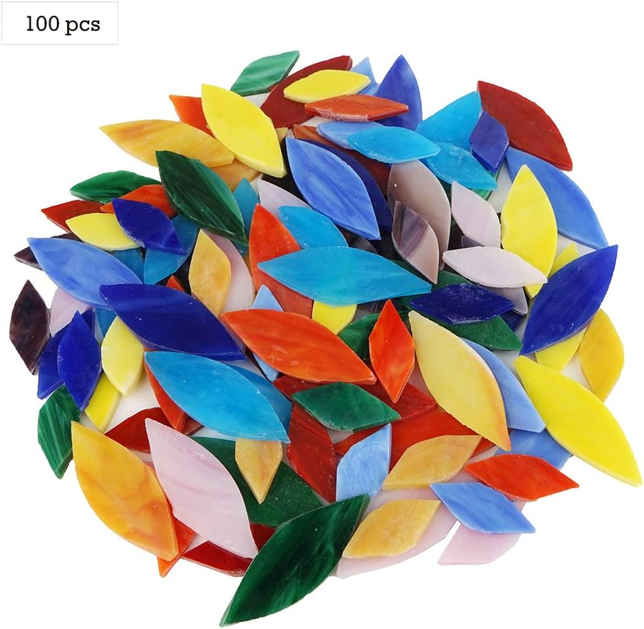 Lanyani Bright Glass Petal Mosaic Tiles, Hand-Cut Stained Glass Flower Leaves Tiles for Crafts, 100 Pieces Assorted Size&Colors&hellip; image number 1