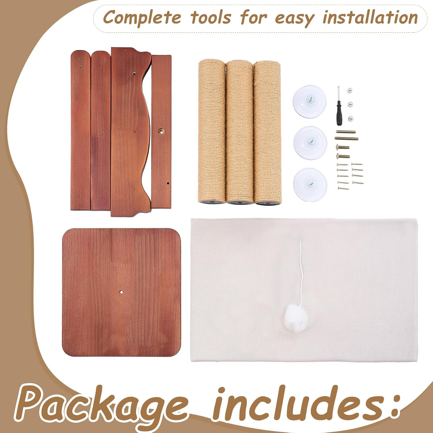 Sintuff Cat Window Perch with Scratching Post Climbing Tree Hammock Mounted with Suction Cups 46 Inch Tall Adjustable Narrow Cat Tree Climbing Pole for Playing Sleeping Watching Birds (Round) image number 2