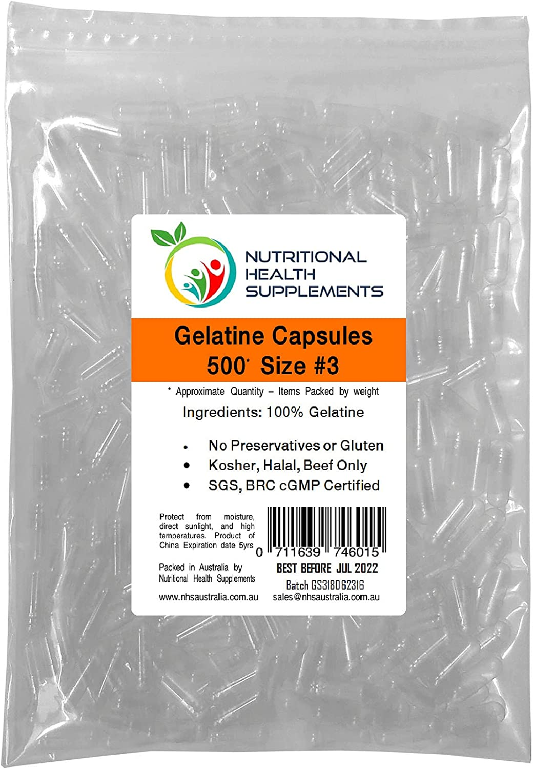 500 X Size 3 Empty Clear Gelatin Capsules Kosher Halal Gelatine Gel Caps