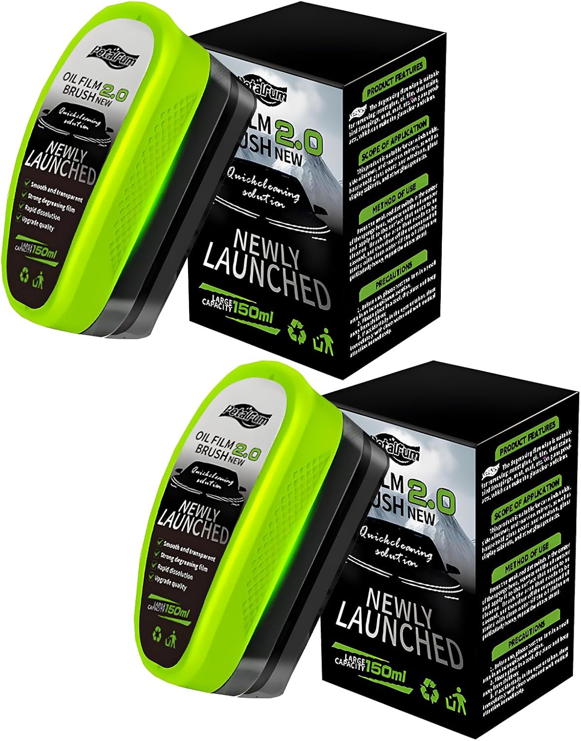 Oil Film Cleaning Brush 2.0, Clear Vision Windscreen Cleaner, Car Glass & Windscreen Cleaner Tool Kit, Scratch-Free Scrubber for Rain/Fog Prevention (2-Pack)