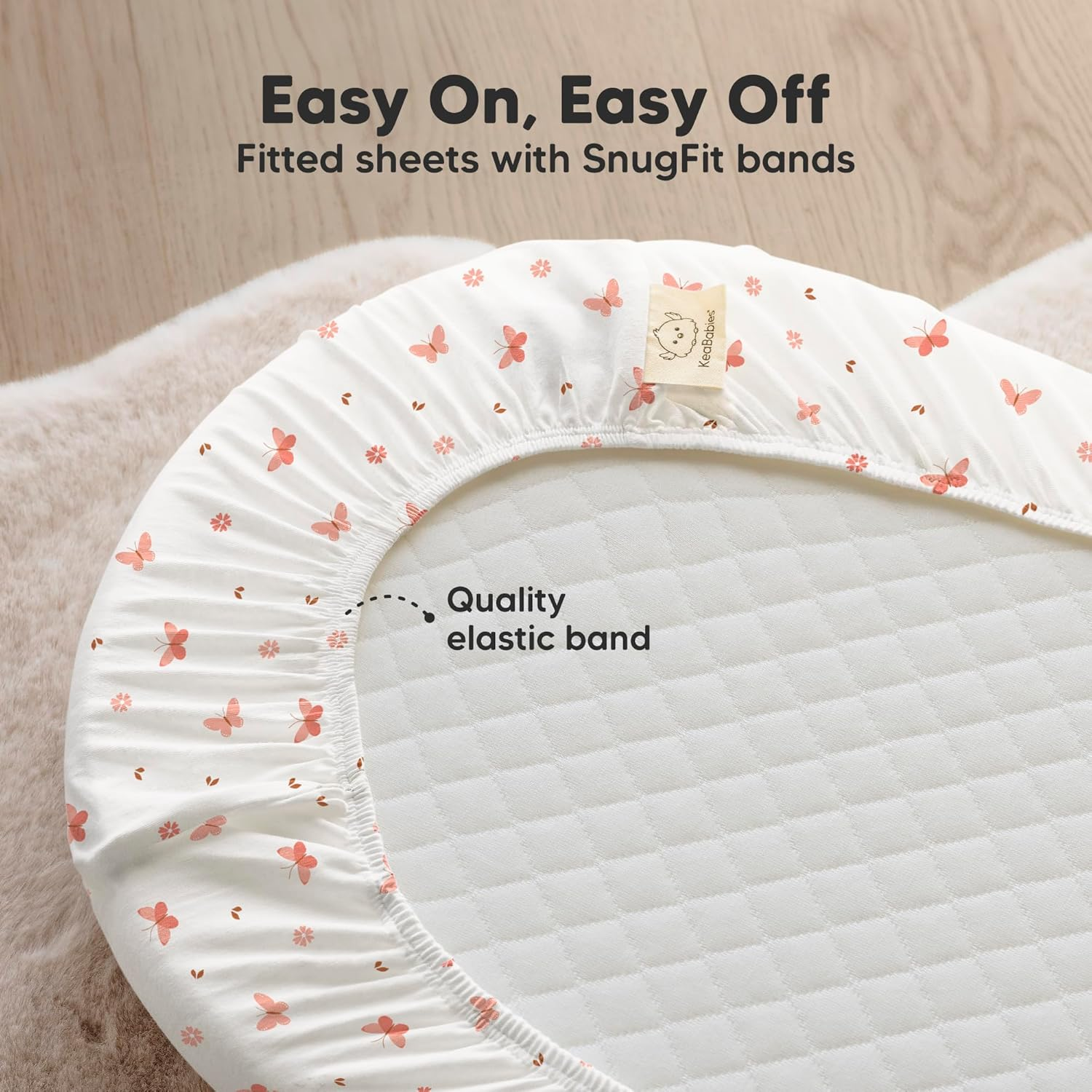 2-Pack Organic Bassinet Sheets for Girls, Boys -100% Cotton Bassinet Mattress Sheets Compatible with Halo Bassinest Swivel Sleeper, Graco,Baby Delight, Chicco,Unisex Fitted Bassinet Sheet(Butterflies) image number 4