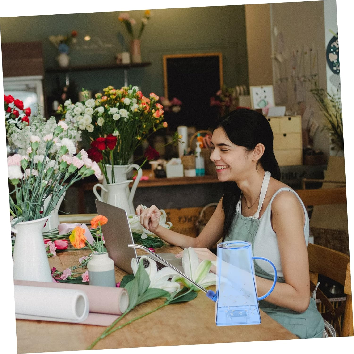 Long Spout Watering Can for Garden Outdoor Use Household Metal Plant Watering Pot Extended Spout for Home and Garden - Pink image number 6