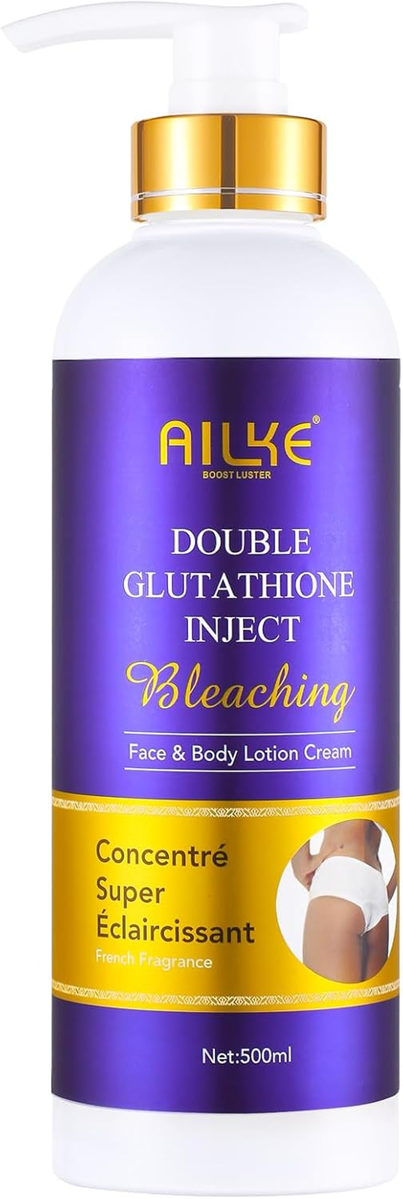 AILKE Double Glutathione Bleaching Body Lotion, Whitening, Even Skin Tone, Remove Dark Spots, with Niacinamide, Arbutin, Perfect for Black, Dark, Caramel Skin, 500Ml (Pack of 1)