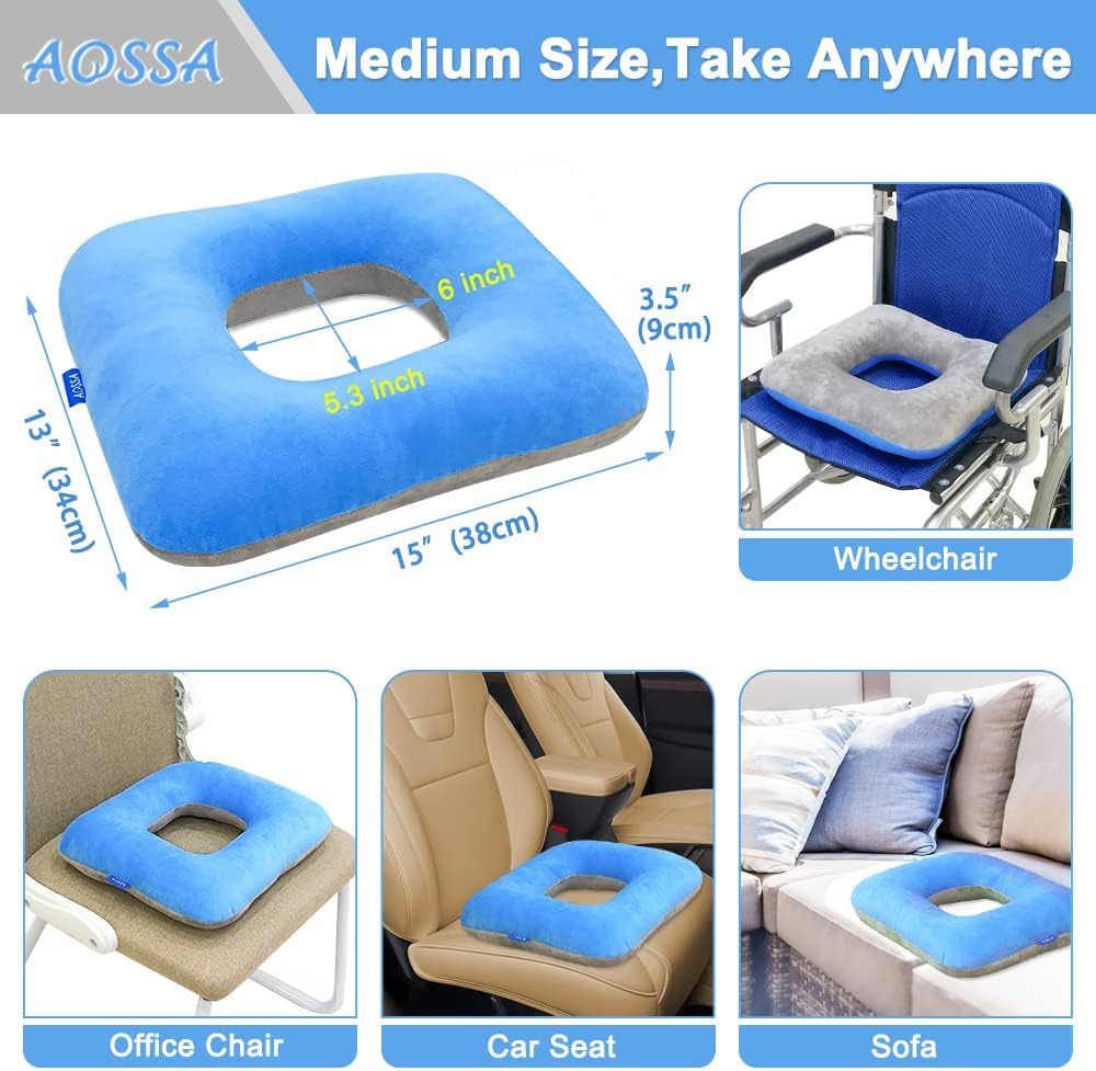 Donut Pillow Hemorrhoid Postpartum Pregnancy Doughnut Pillow for Bed Sores Piercing Donut Seat Cushions Head Hip Ear Piercing Sciatica Post Surgery Chair Seat Pads (Blue/Grey) image number 5