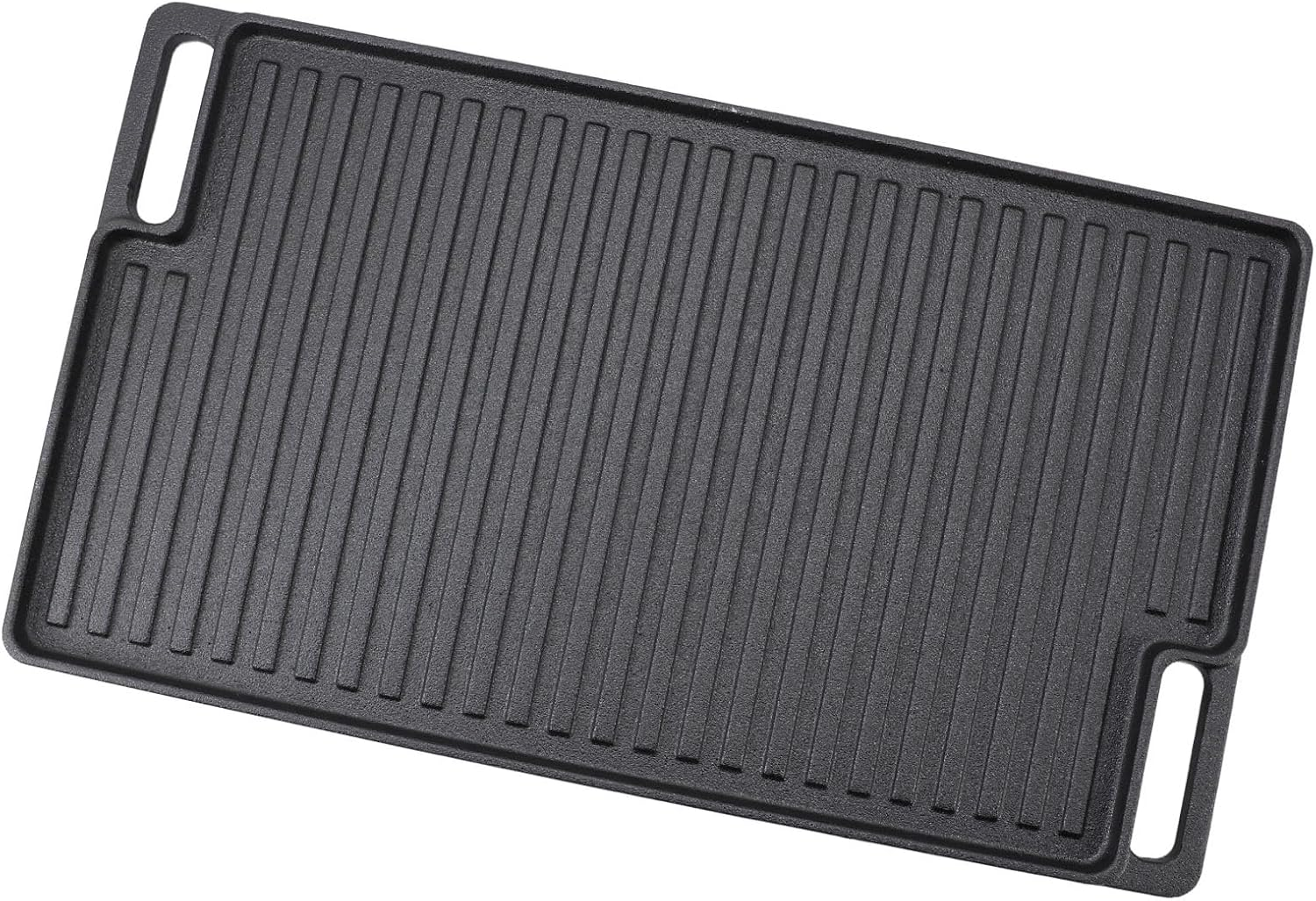 Rectangular Cast Iron Grill Plate, Non Stick Reversible Grill Plate with Handles, Sturdy Heavy Duty Double Burner Griddle for Indoor Stovetop or Outdoor Camping BBQ
