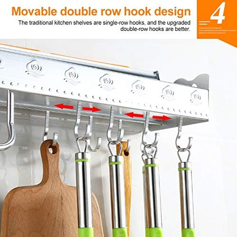 Kitchen Shelf 50Cm 2 Chopstick Cylinders 6 Hooks Kitchen Multi-Function Single-Layer Wall Hanging Knife Holder Storage Rack Kitchen Shelf image number 5