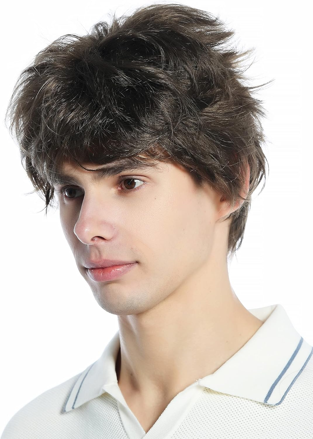 WIG ME up - M-252A-18 Wig Men Women Short Retro 80S Toupeed Wild as Uncombed Brown Medium Brown image number 1
