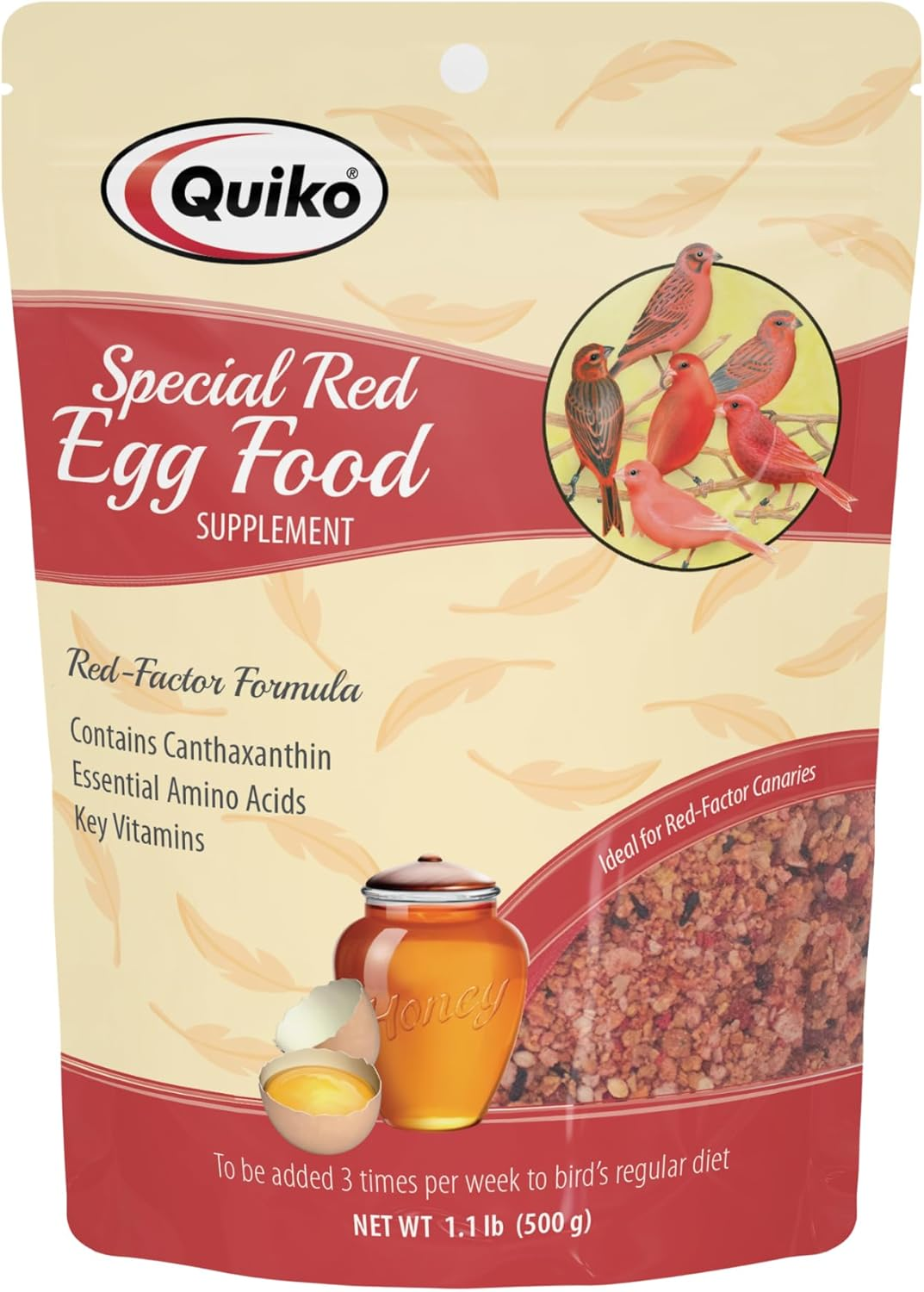 Quiko Special Red Egg Food Supplement, Red-Factor Formula with Canthaxanthin for Canaries, 1.1 Lb. Pouch image number 1