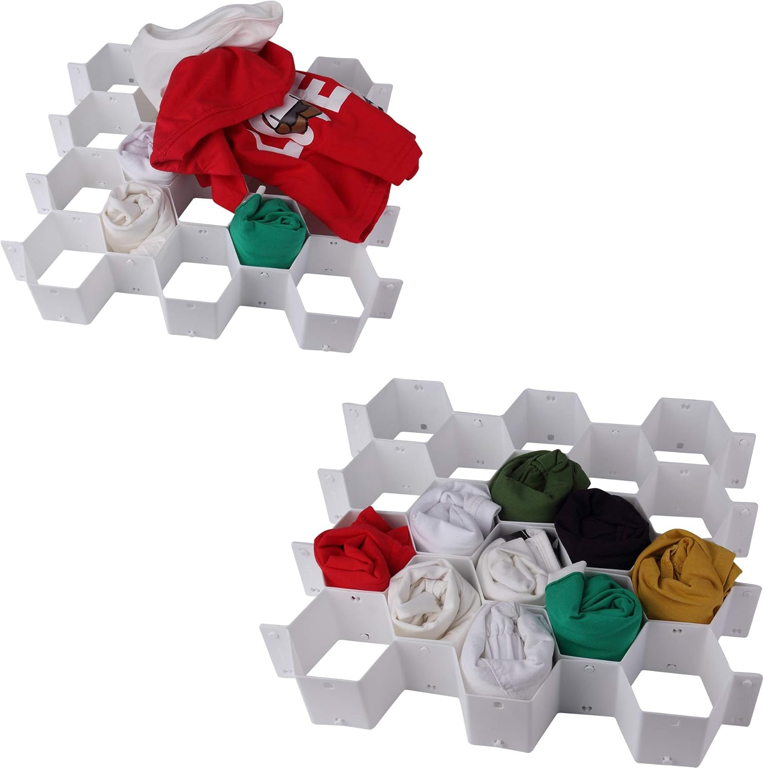 JIAKAI Honeycomb Drawer Organizer，Partition Bee Style Underwear Socks Bras Ties Belts Scarves Drawer Divider Cabinet Clapboard(White-8 Pieces) image number 2