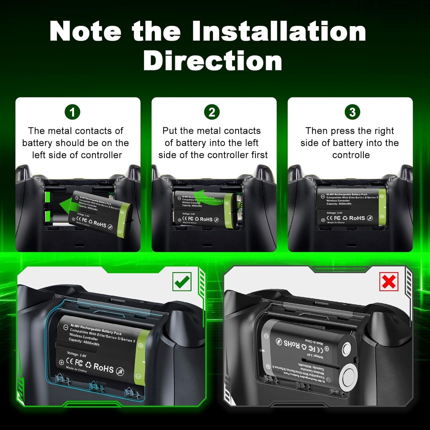 QIQIAZI Rechargeable Battery Packs for Xbox Series X|S/One, 4 X 4800Mwh Xbox Controller Battery Packs, Rechargeable Batteries with Charging Dock for One/S/X/Elite