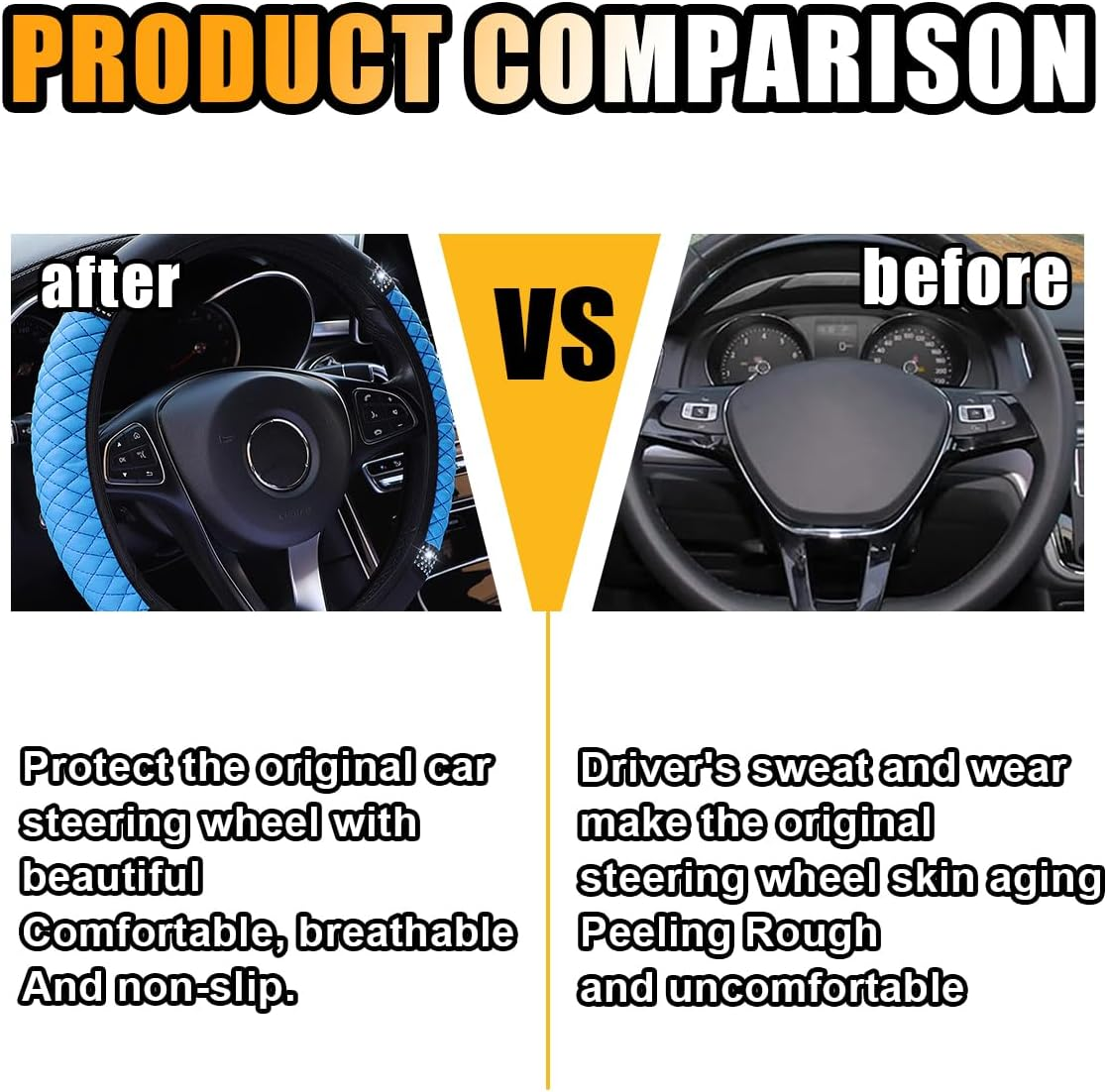 Bling Soft Leather Steering Wheel Cover, 15 Inch Colorful Rhinestones Auto Elastic Protector with Crystal Diamond for Women Girls, Car Accessories for Most Cars, Suvs (Blue) image number 2