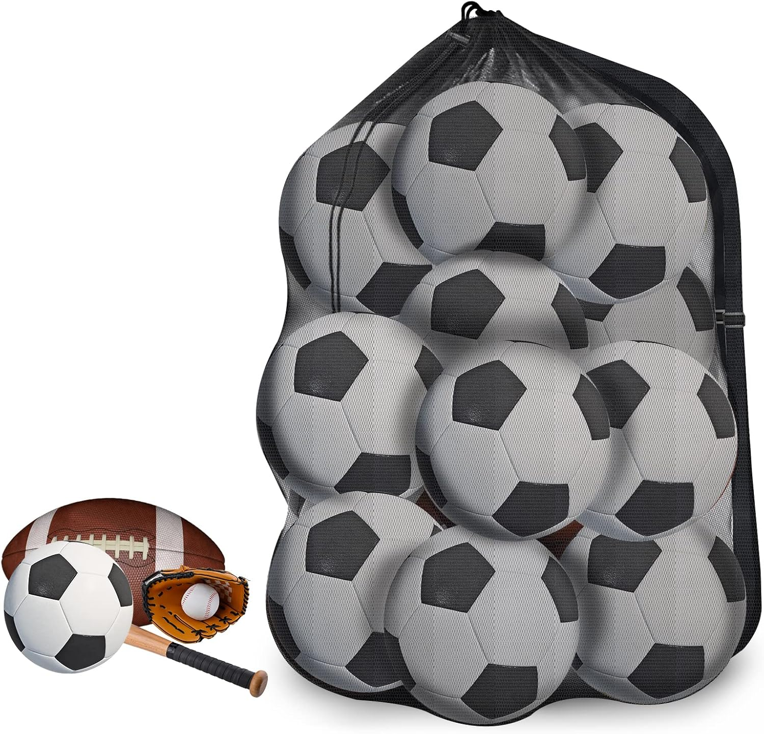 KINBOM Mesh Ball Bags Drawstring Large, Extra Large Sports Ball Bag Net Sturdy Mesh Equipment Bag for Storing Basketball Volleyball Soccer Tennis Sportswear Team Jersey (39.4X28.3Inch) image number 5