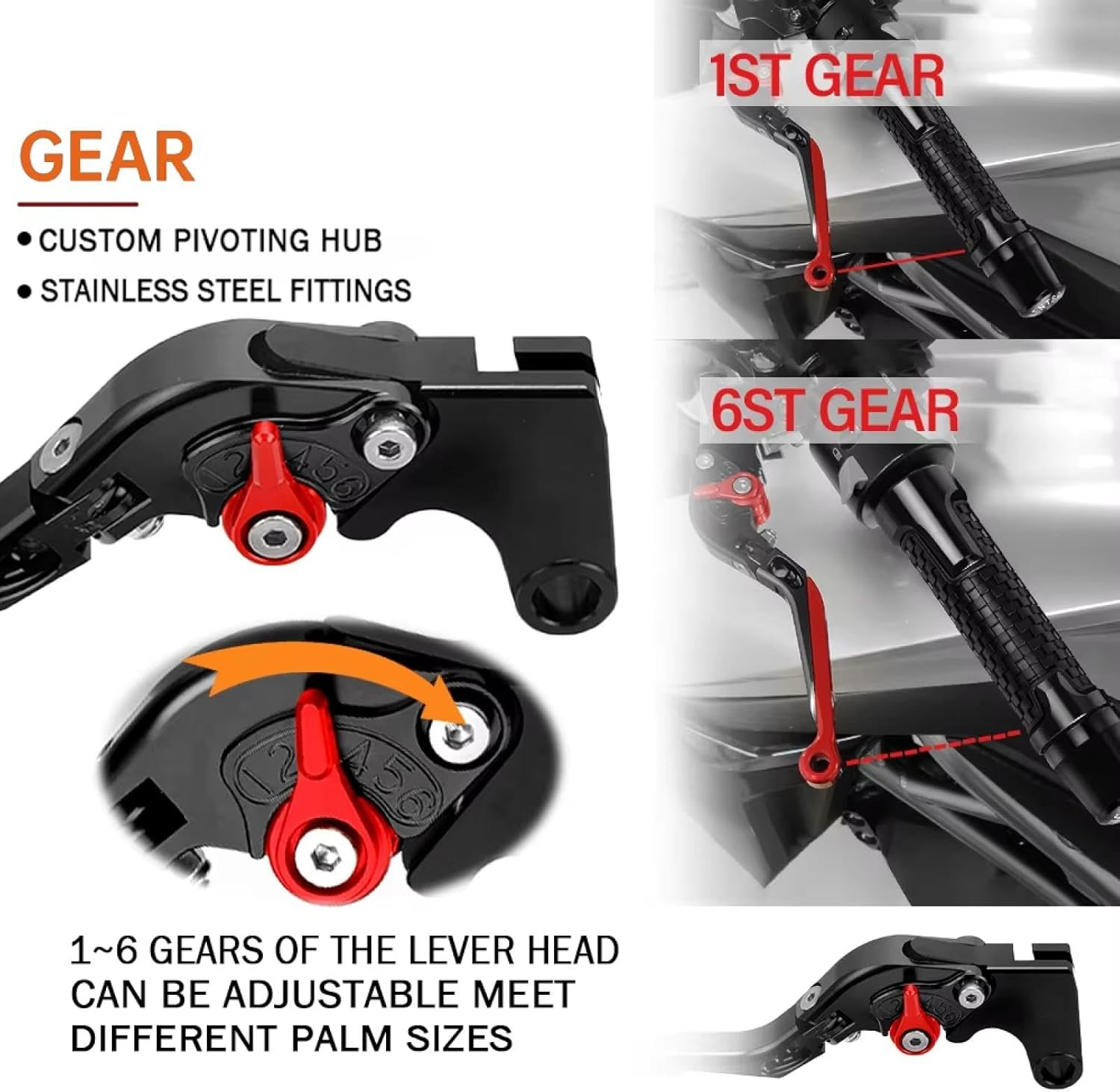 Motorcycle Brake Clutch Levers for Honda CB500F CB500X CB 500 X/F 2013-2021 2022 CNC Aluminum Length and Gears Adjustable Foldable Extendable Handle Levers Brake Clutch Lever Motorcycle Parts - Black image number 3