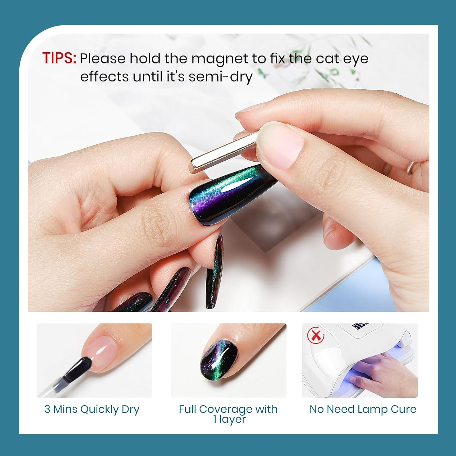 SUPWEE 9D Cat Eye Nail Polish - 16Ml Air Dry Magnetic Nail Polish with Magnet Stick, Holographic Galaxy Effect Chameleon Color Easily DIY Unique Nails Art image number 1