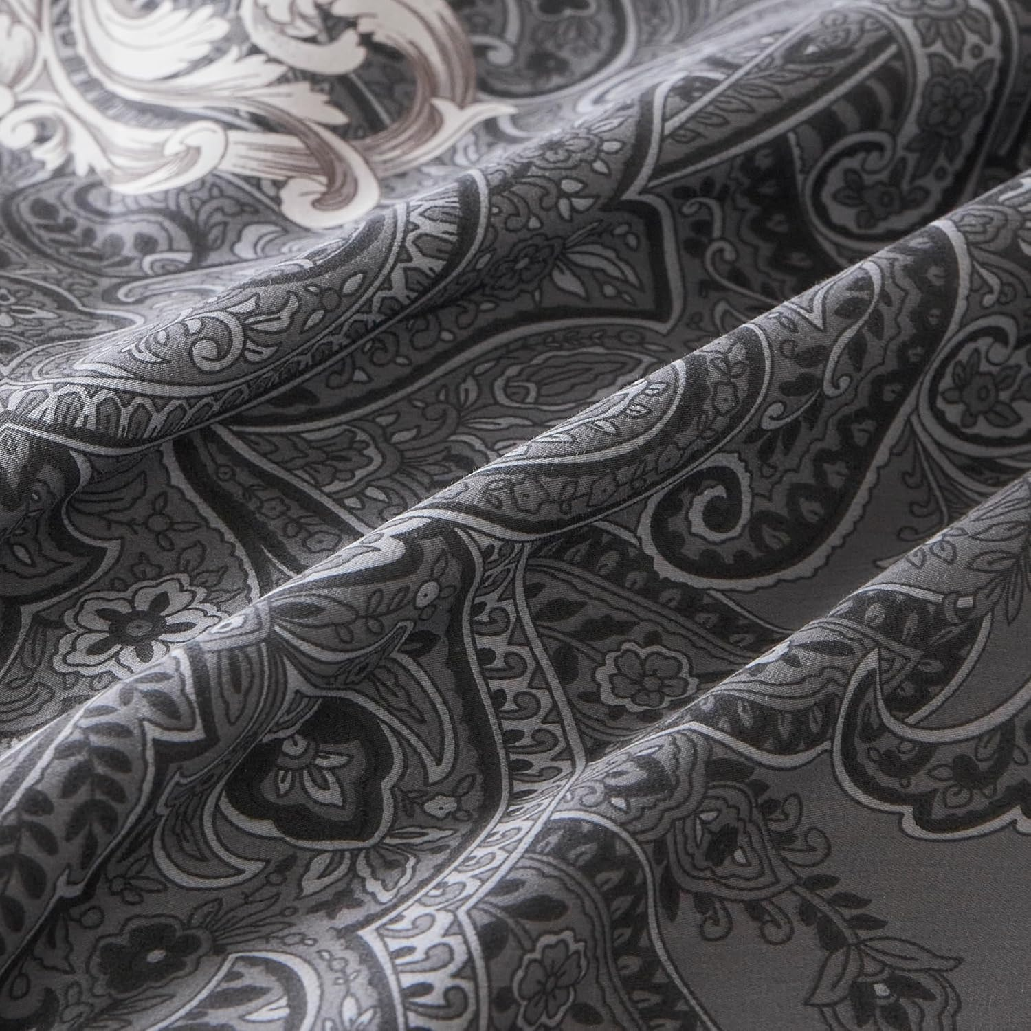 Yuheguoji 100% Egyptian Cotton 3 Pieces Duvet Cover Set Modern Printed Pattern Bedding Set 1 Duvet Cover with Zipper Ties 2 Pillow Cases Luxury Quality Soft Breathable Comfortable Durable Easy Care, Cotton, Grey Paisley, King image number 7