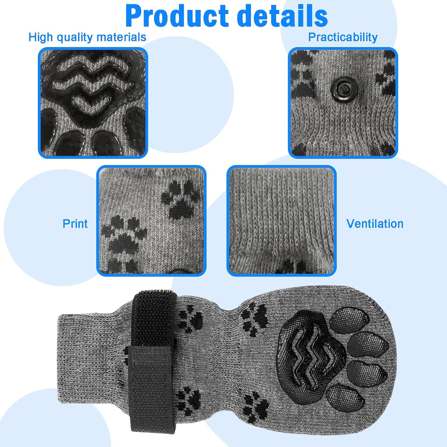 Rylaxzon Non-Slip Dog Socks with Adjustable Straps, Pet Socks, Paw Protectors for Dogs on Hardwood Floors (M) image number 3